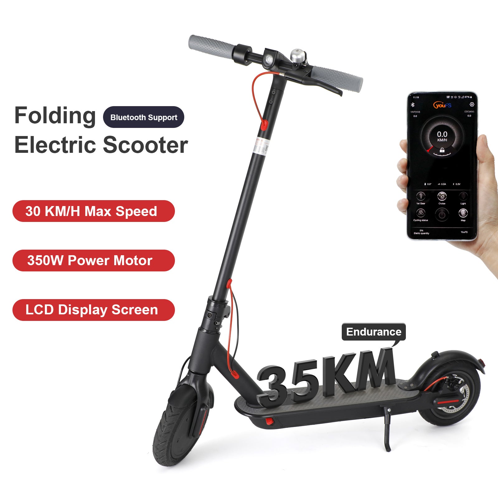 Trottinette Électrique 350W 8,5", Autonomie 35 km, 30 km/h, Double Frein et Pneus Pleins