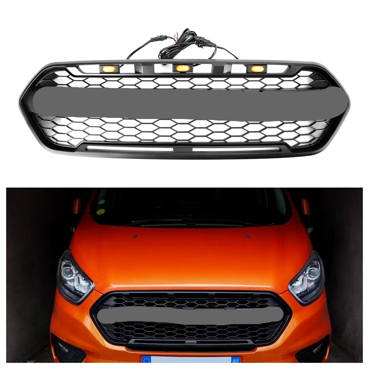 Matte Black Front Bumper Grille pour Ford Transit Custom Trail 2018-2023 W/ 3LED