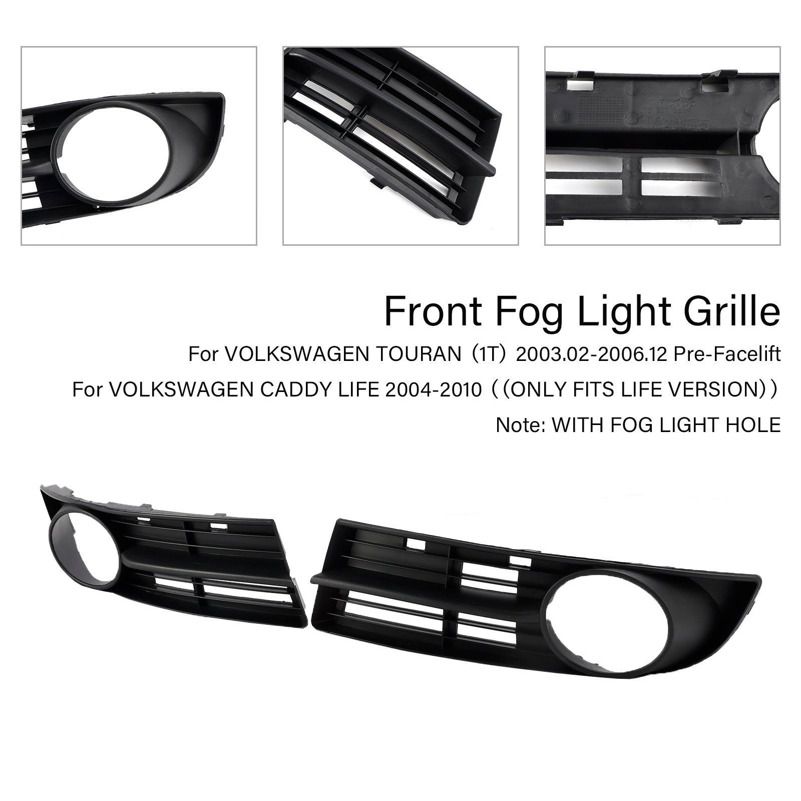Grille de phare antibrouillard pour pare-chocs avant pour VW Caddy Life 2004-2010 et Touran 2003-2006
