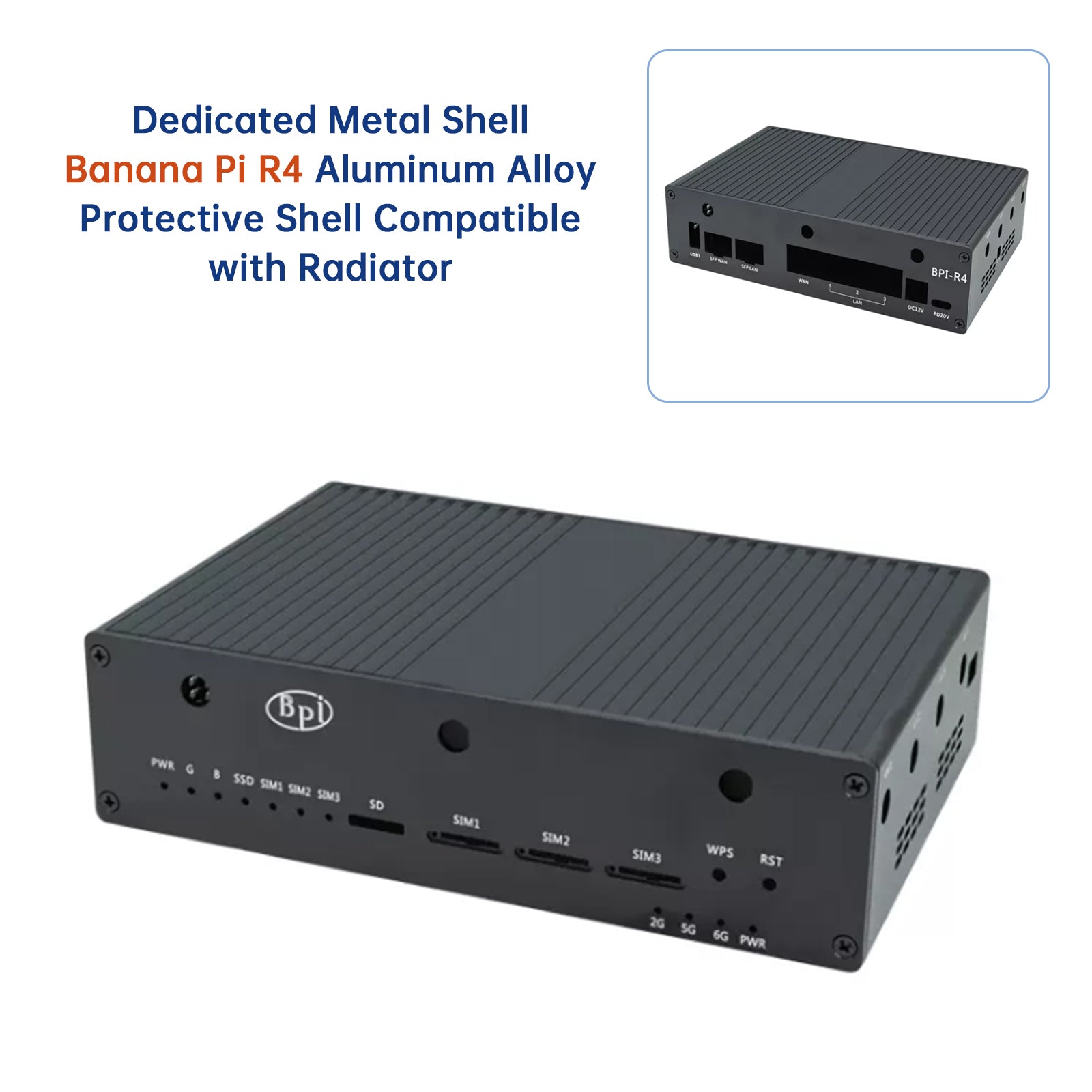 Beschermende schaal in aluminium voor banaan Pi R4 met radiator