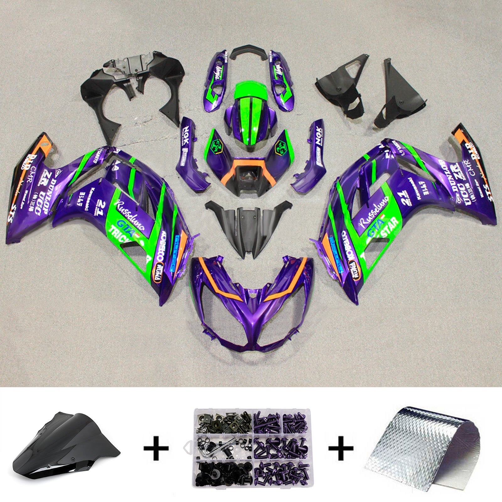 Kit de carénage injecté en plastique ABS compatible avec Kawasaki ER-6F Ninja650 2012-2016