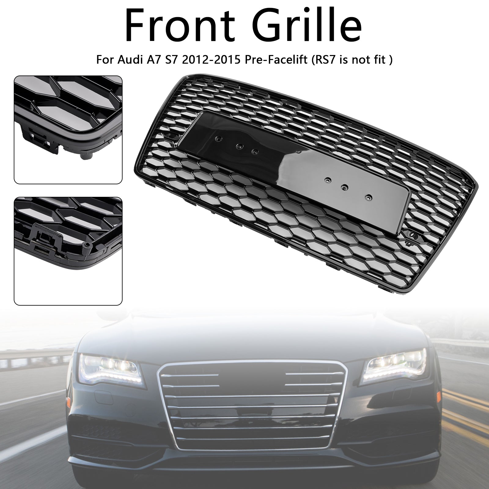 RS7 Style Honeycomb Sport Mesh Hex Grill Grille Pour Audi A7/S7 2012-2015 Black