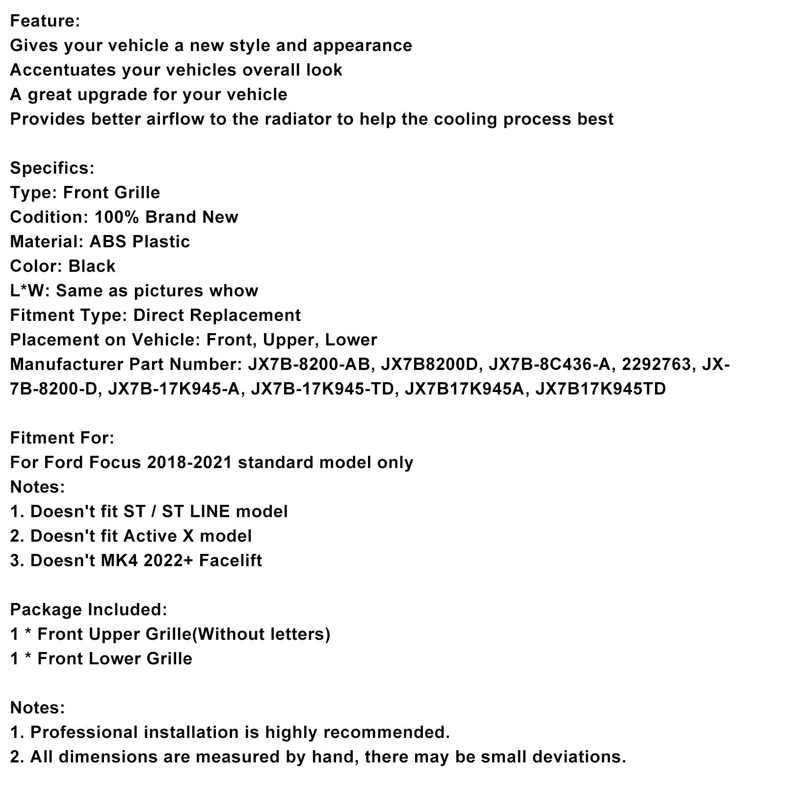 Grid de parachoques delantero negro Ford Focus Mk4 St 2018-2021