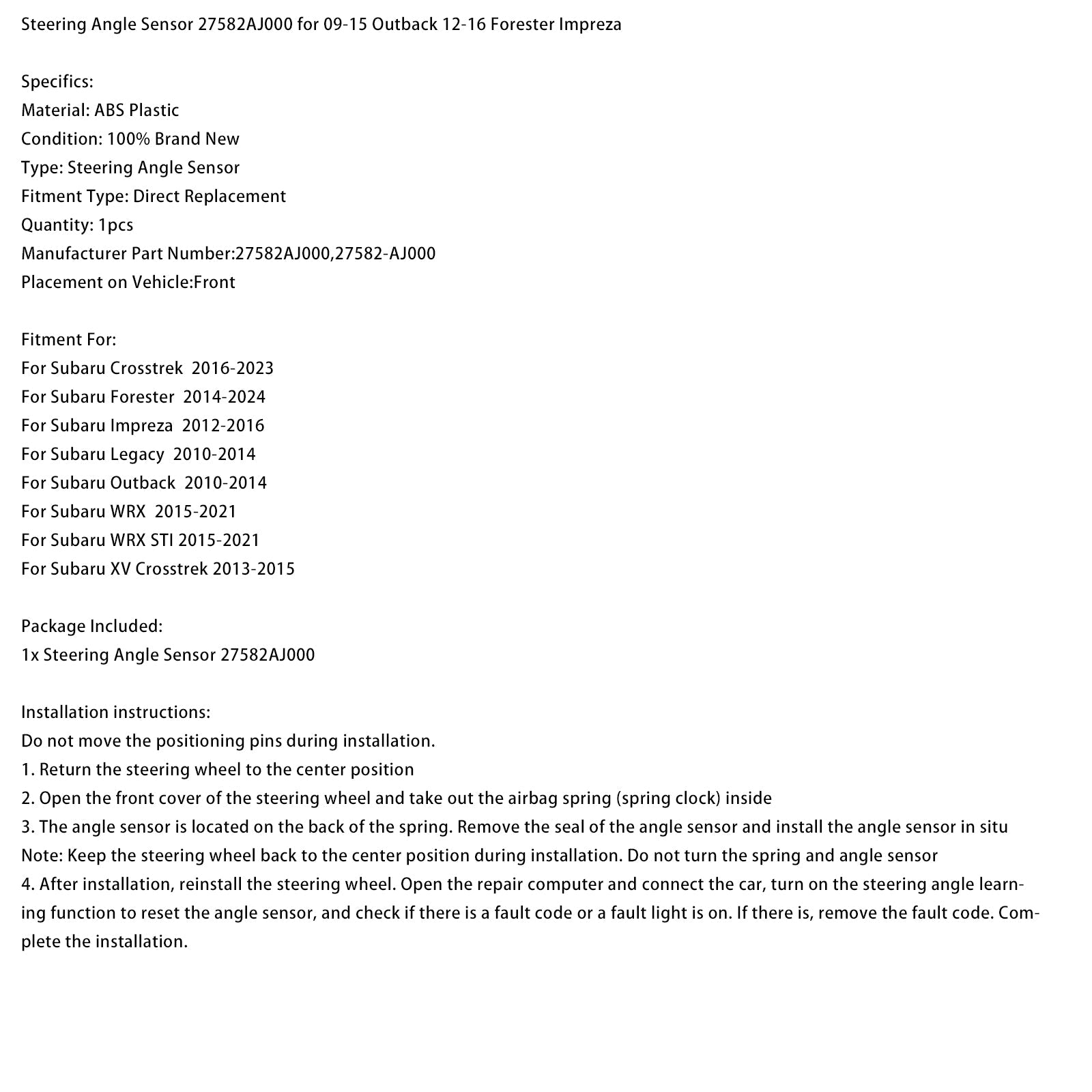 Ohjauskulma-anturi Subaru Forester 2014-2024 27582AJ000