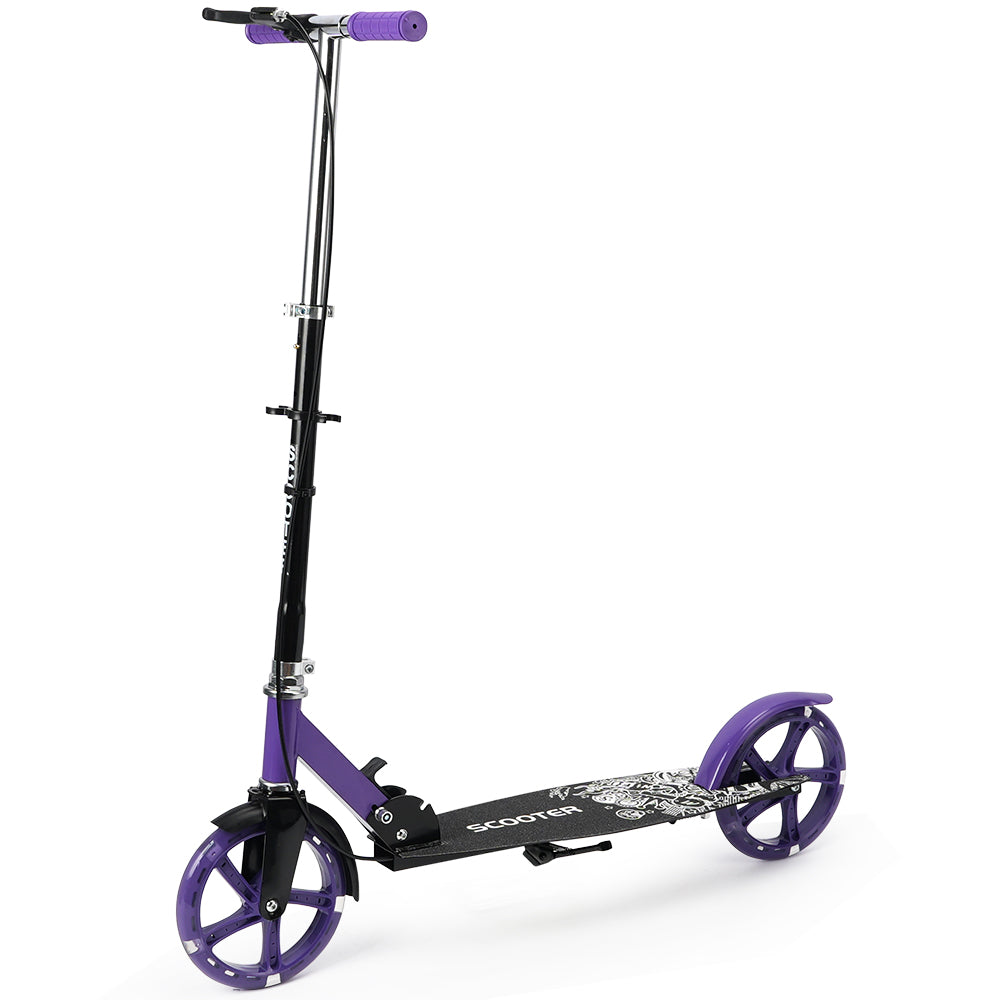 Trottinette Non Électrique Noire Pliable pour Enfants Adolescents et Adultes avec Guidon Réglable Roues Lumineuses et Freins Avant Arrière