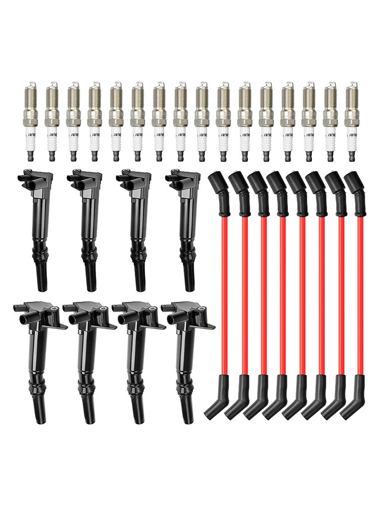 Sytytyspuolat + 16 sytytystulppaa + 8 sytytystulppajohtoa Ford F-350 Super Duty 6.2L V8 (2018-2022) - Osanumerot: UF834, UF865, HL3Z-12029-C