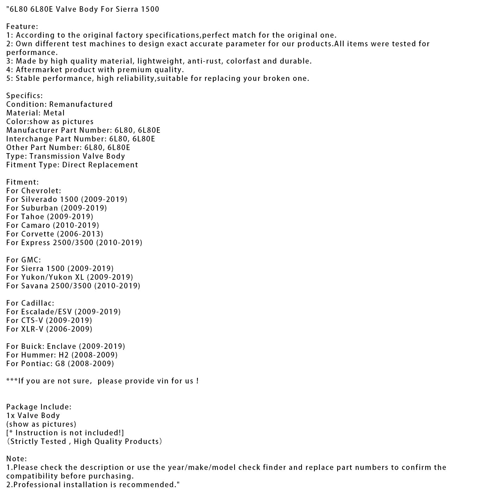 6L80 6L80E Klep Body voor GMC Sierra 1500 2010-2019