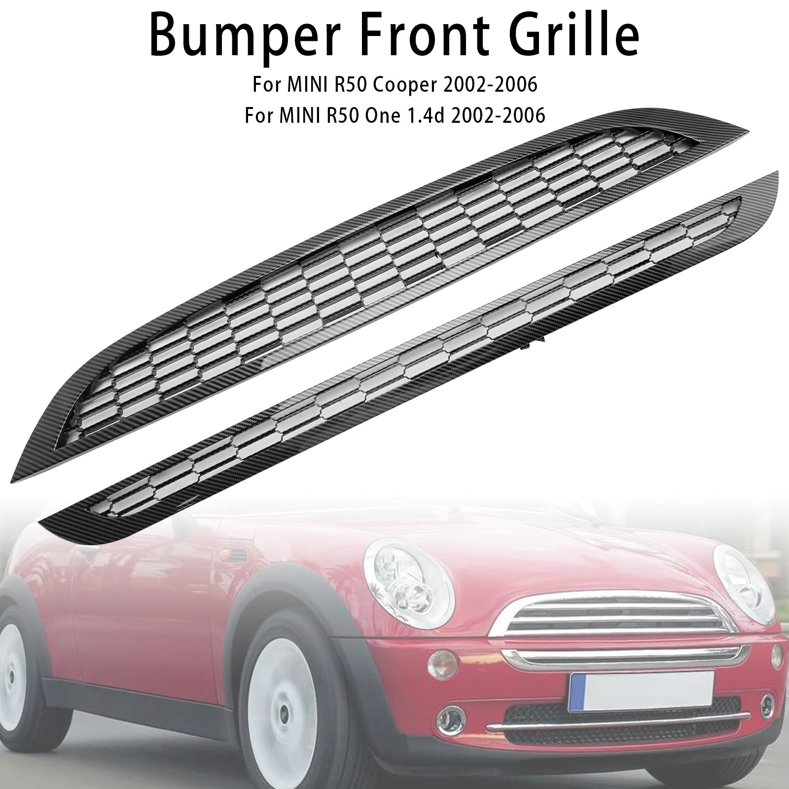 Parrilla frontal de panal de 2 piezas para Mini Cooper R50 R52 R53 2002-2006