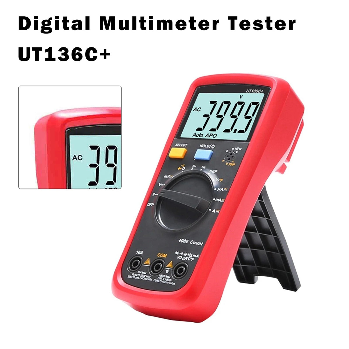UT136C+ digitale multimeter: AC/DC-multimetertester, voltmeter, ampèremeter, ohmmeter