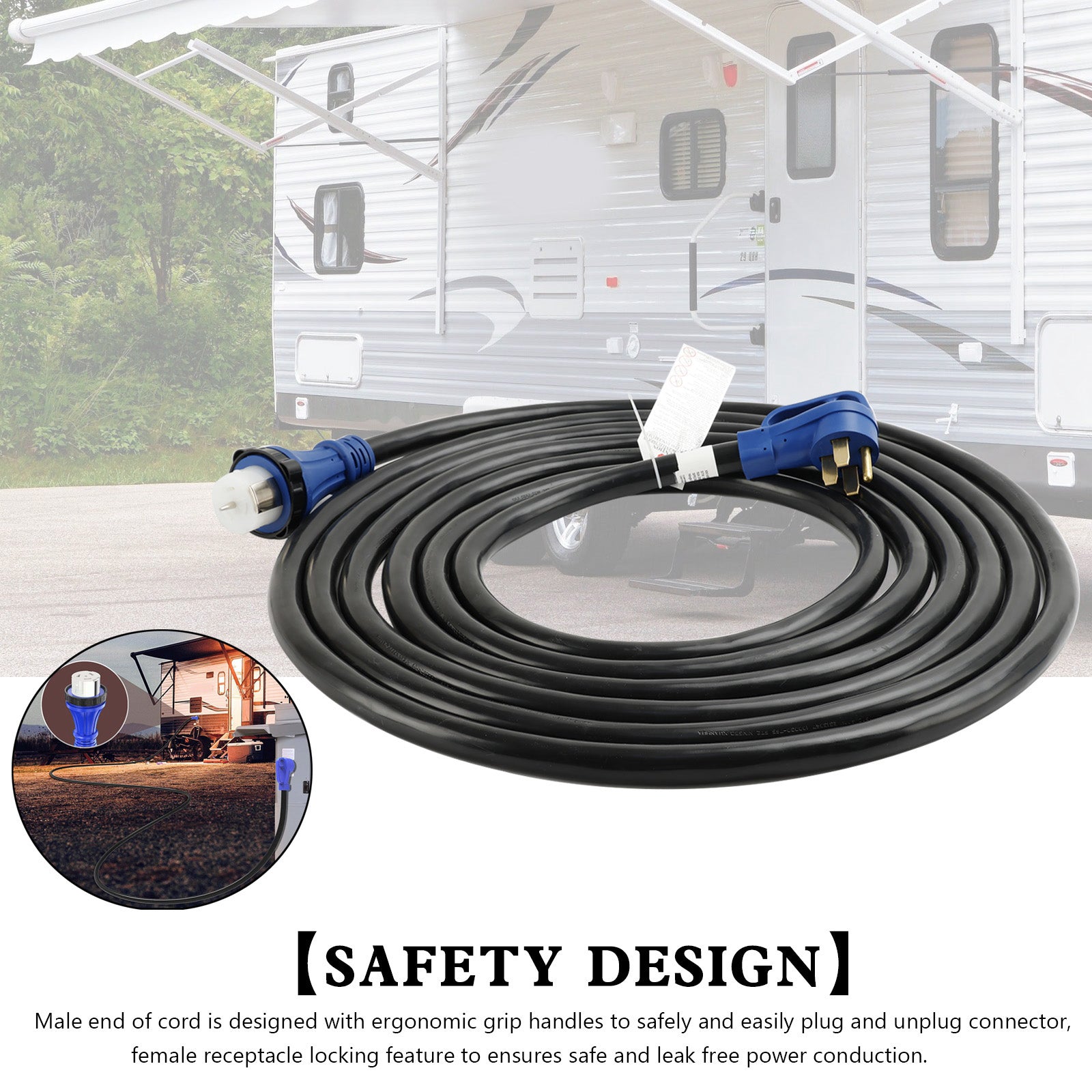 Cordon de camping-car/générateur de 50 ampères et 30 pieds certifié UL avec connecteur de verrouillage pour camping-car