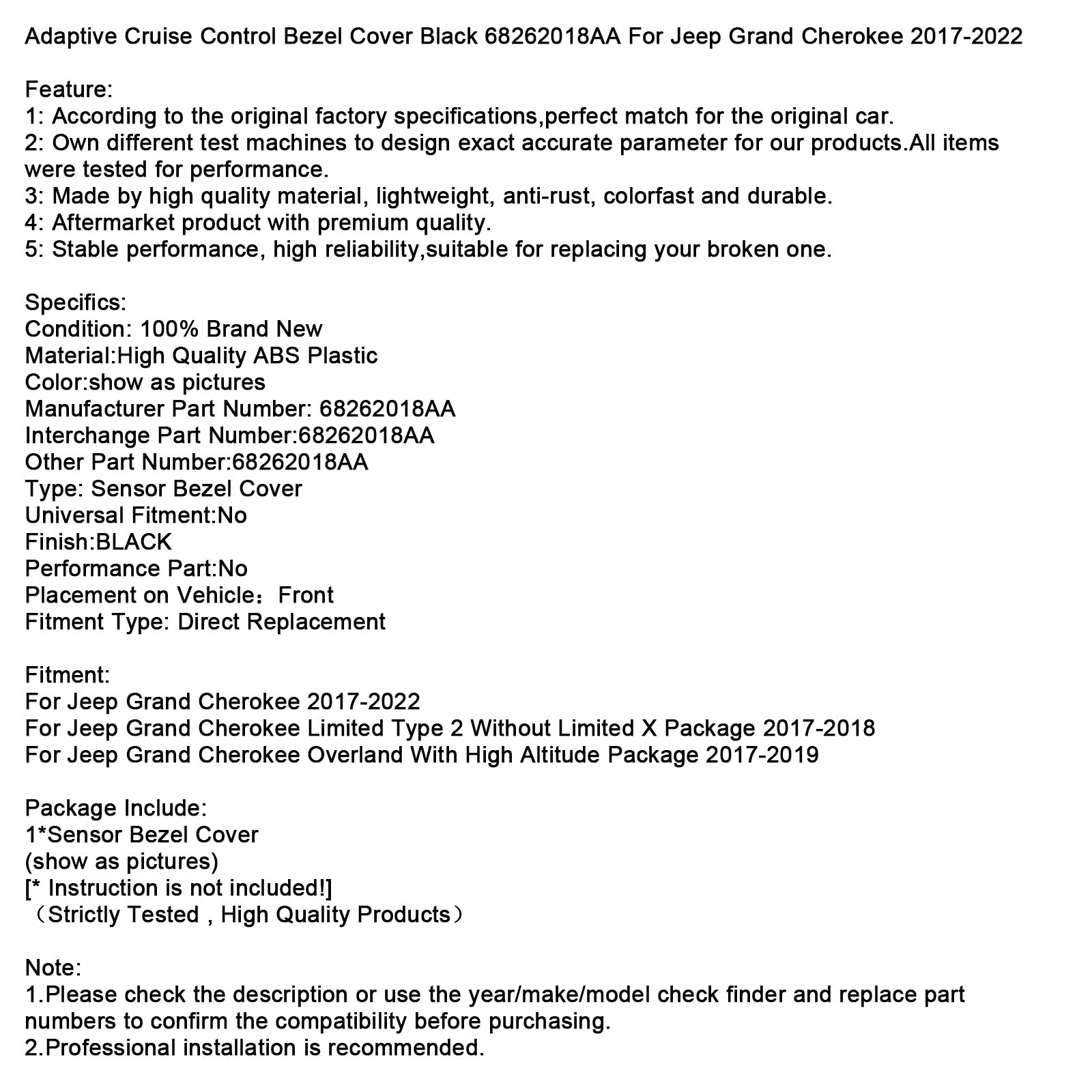 Adaptive Curmater Cover Black 68262018AA za Jeep Grand 2017-2022