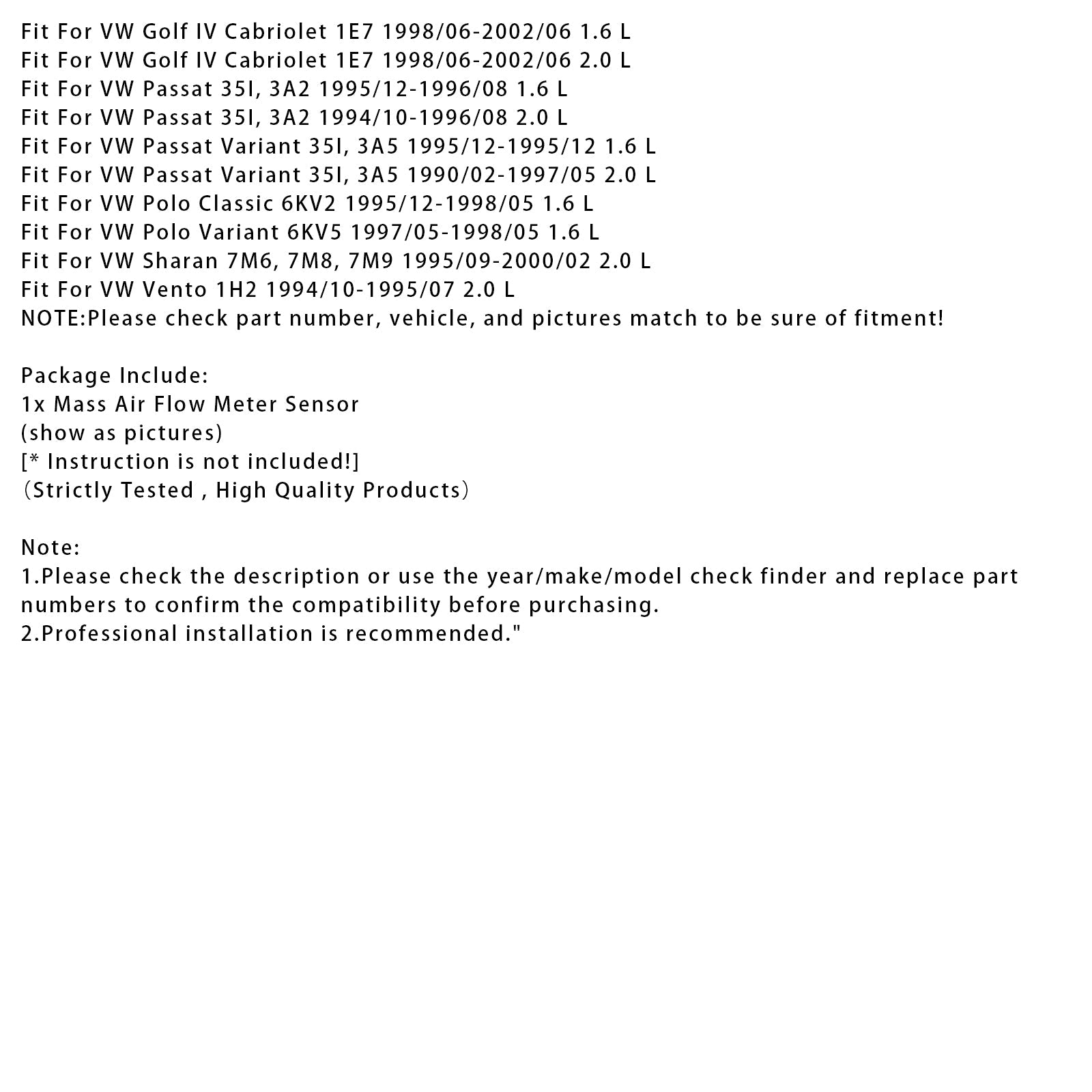 Sensor del medidor de flujo d'masa de aire para Audi A4, VW Golf III Cabriolet Corrado 037906461B