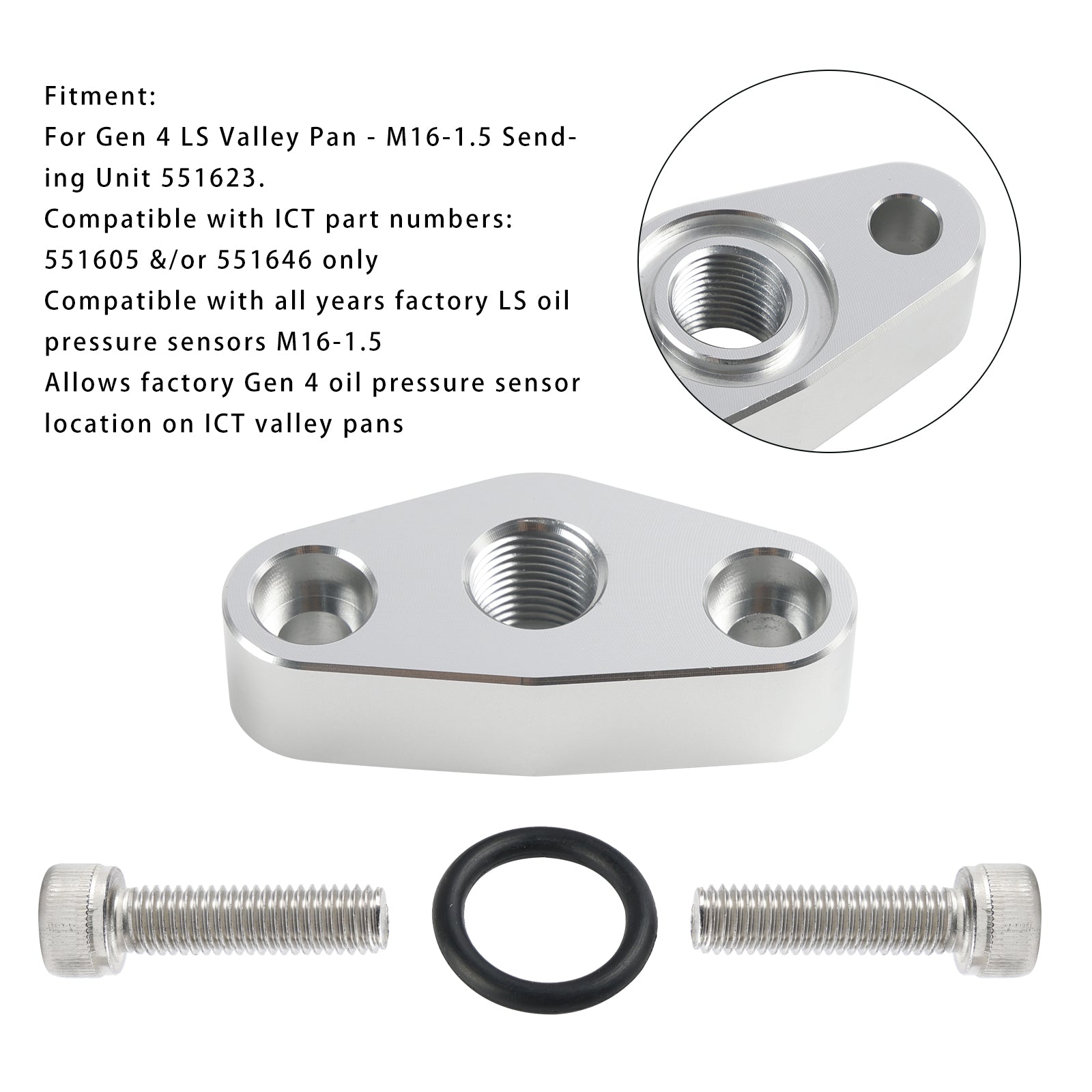 Plaque d';adaptation du capteur de pression d';huile M16 x 1,5 551623 pour Chevy LS