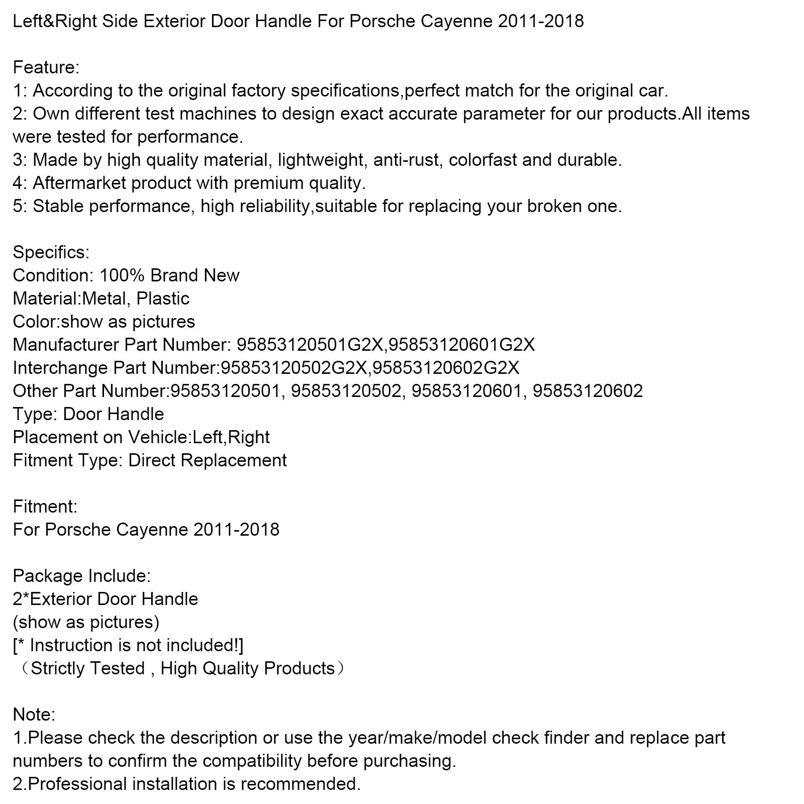 Manijas de puerta exteriores izquierda y derecha para Porsche Cayenne (2011-2018)