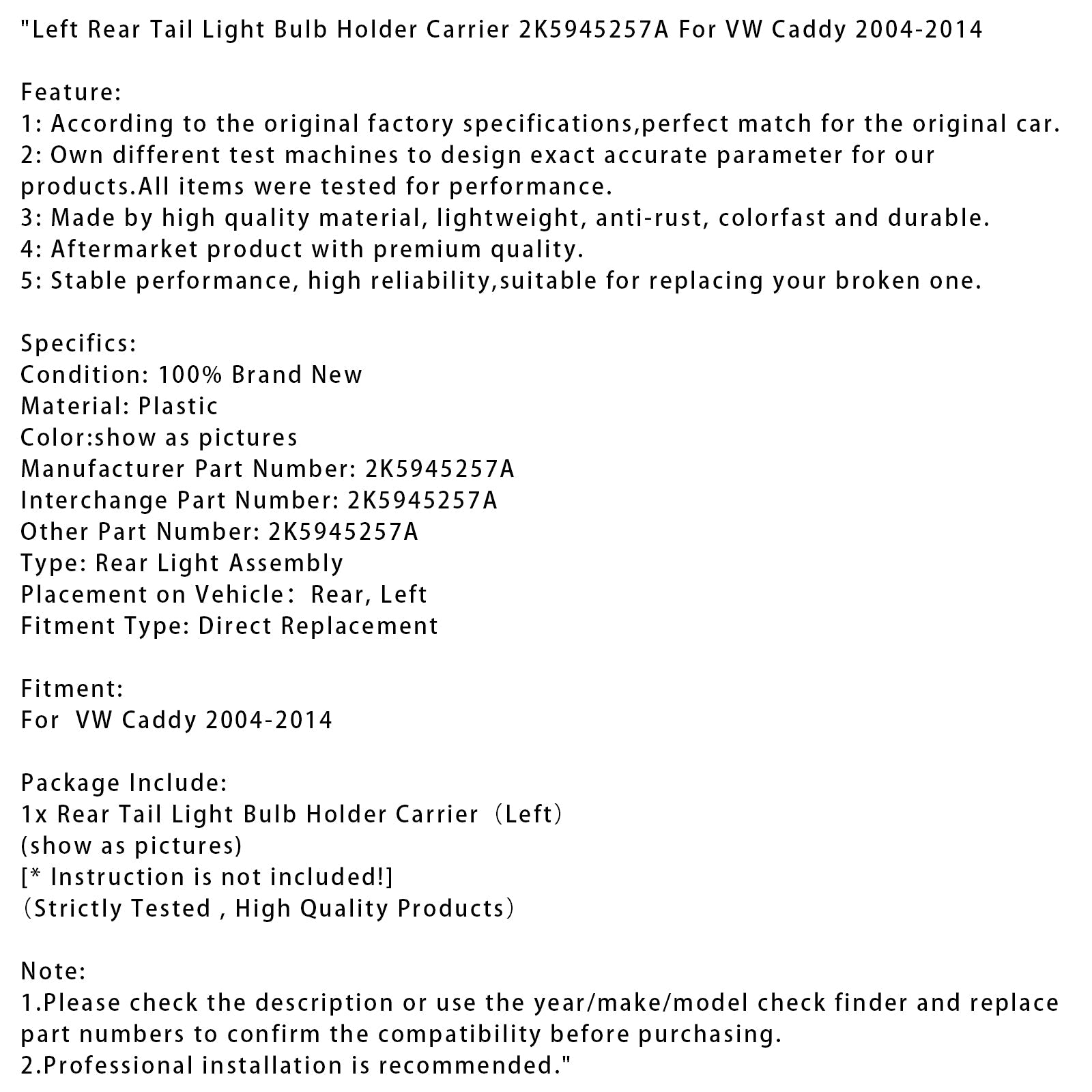 Podpora d&Žarnica leve zadnje luči za VW Caddy 2004-2014 2K5945257A