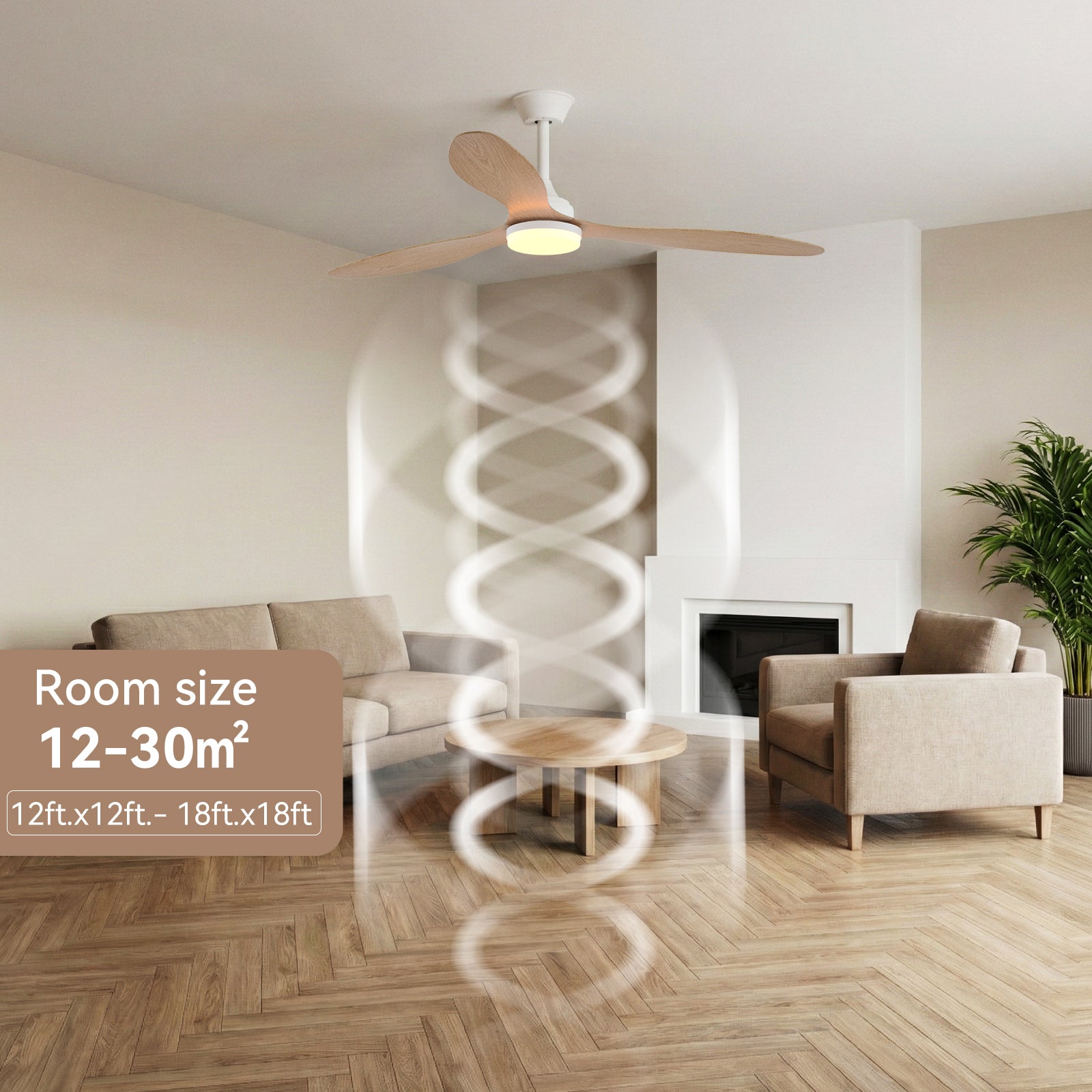 Noir-Blanc 6 vitesses Ventilateur moderne 52" avec lumière télécommande