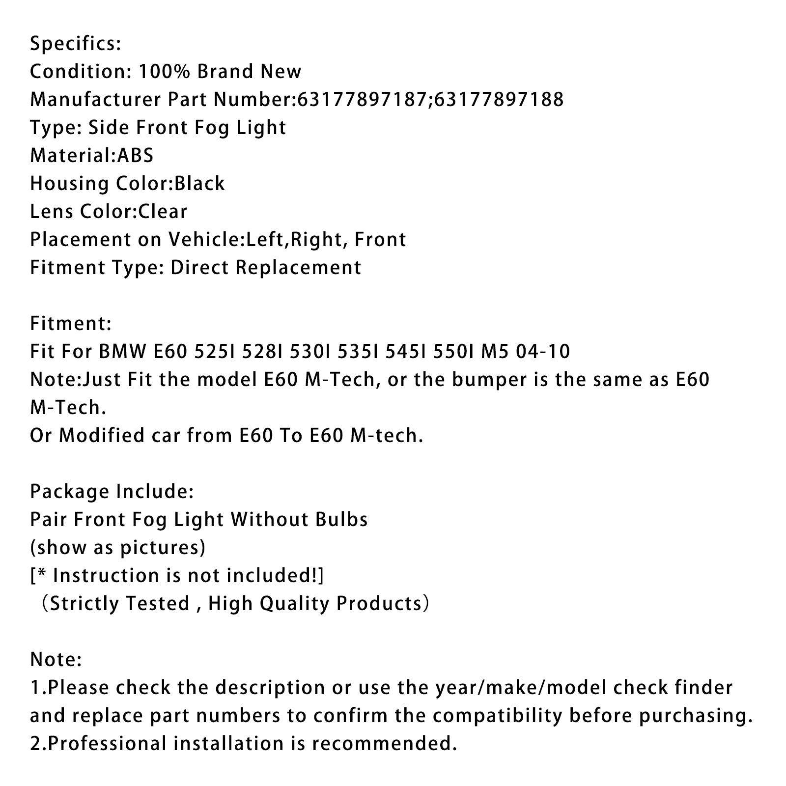 Par meglenkov pred 63177897187 za BMW E60 525i 530i 535i 545i 550i M5 2004-2010