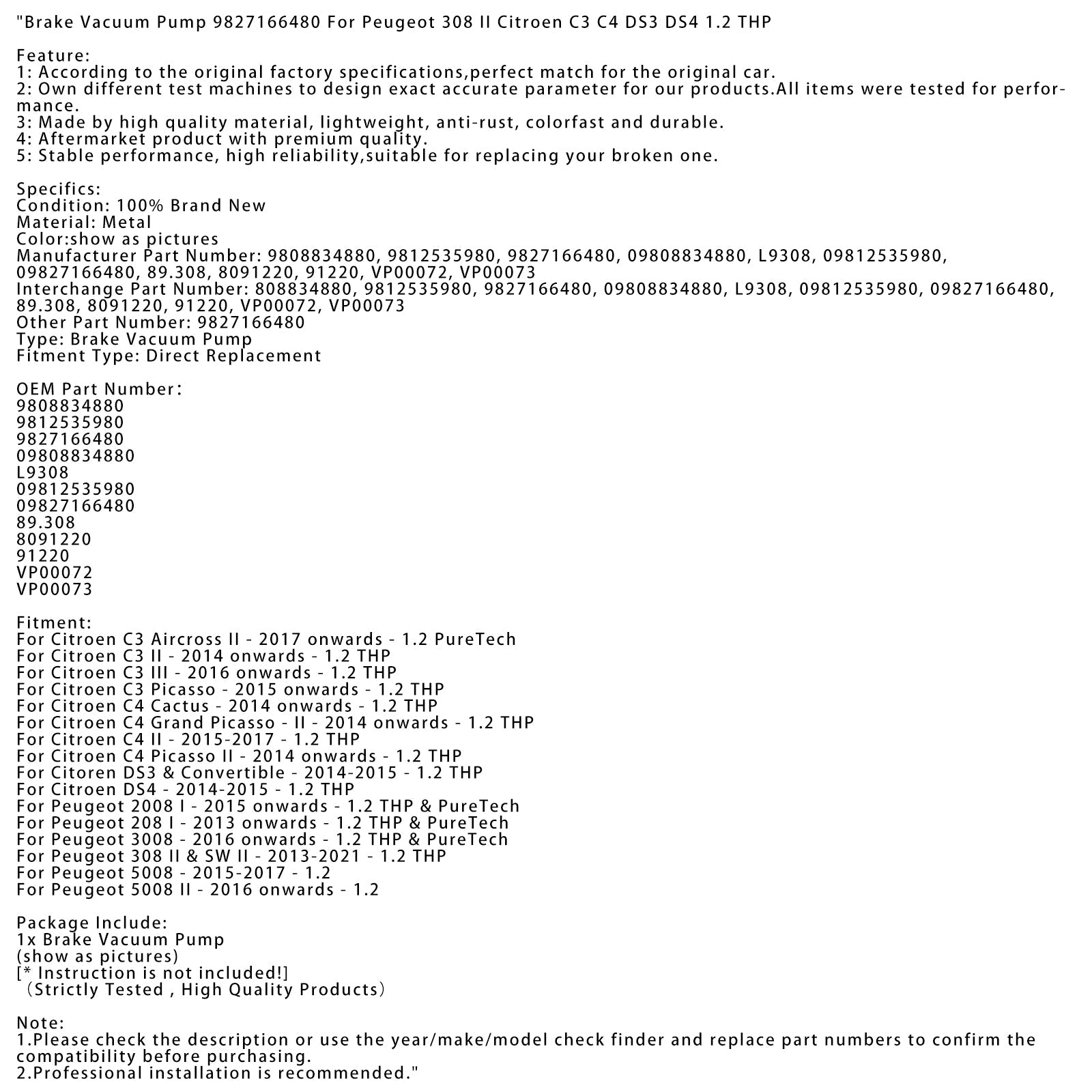 Citroën DS4 1.2 THP 2014-2015 9827166480 9812535980 91220 91220 91220 91220 91220 91220 91220