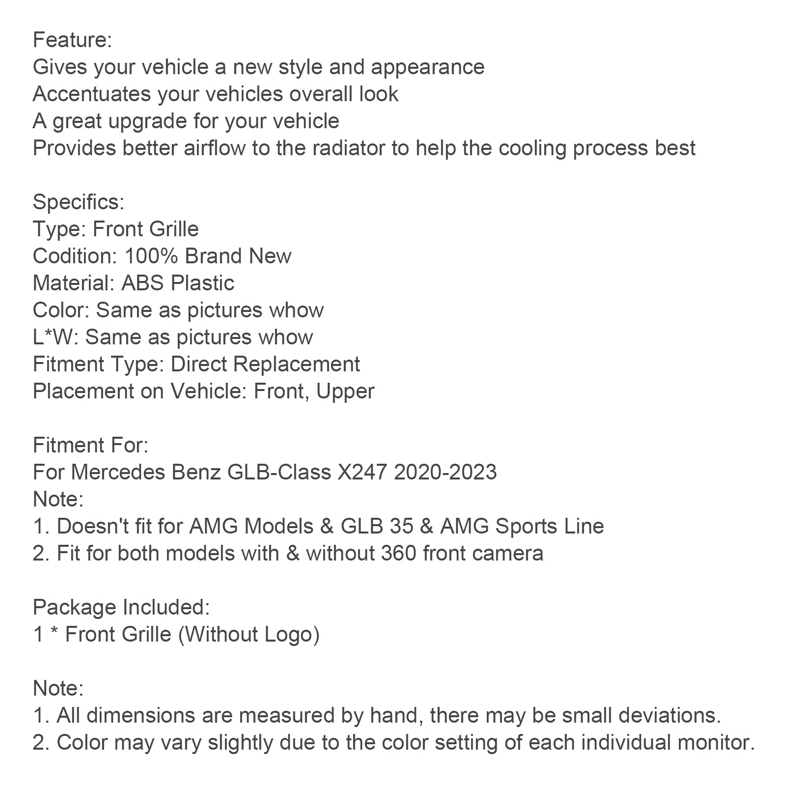 Bright Black sprednji odbijač za Mercedes Benz GLB X247 2020-2023