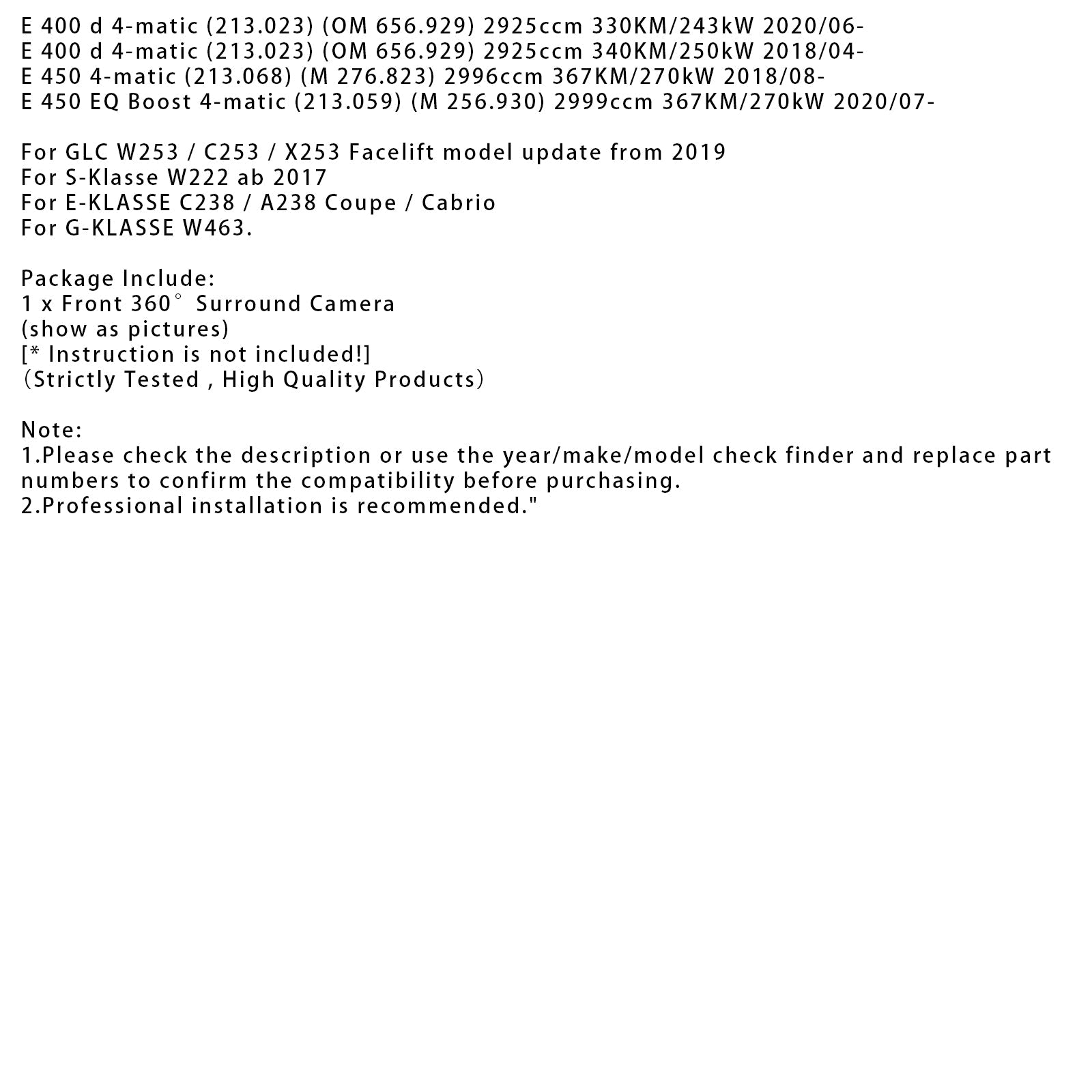 360° panoraamaetukamera Mercedes-Benz S-sarjaan (W222) 2014–2020 A0009056306