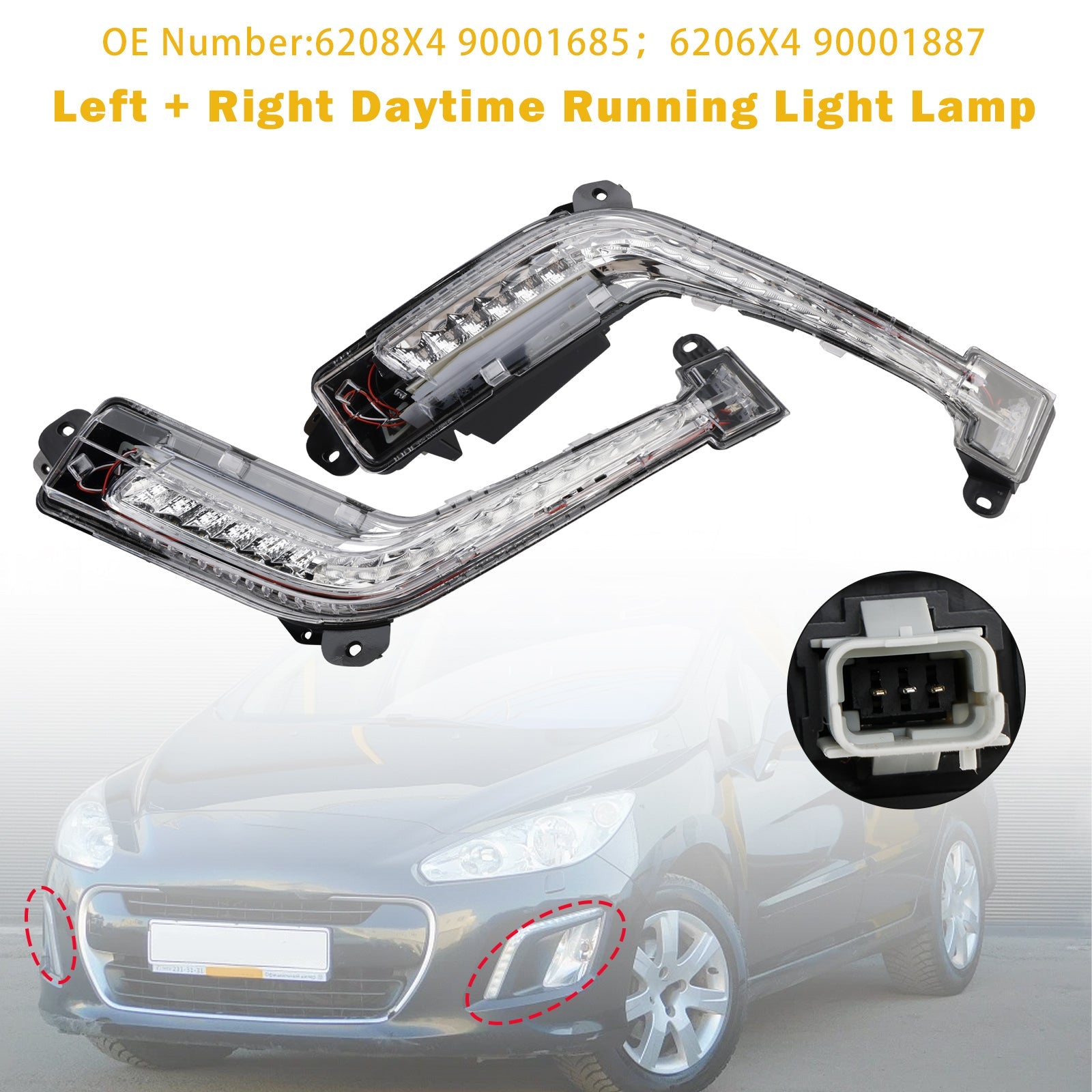 Bombillas LED para luces de circulación diurna (DRL) izquierda y derecha para Peugeot 308 Mk1 Hatchback (2011-2014)