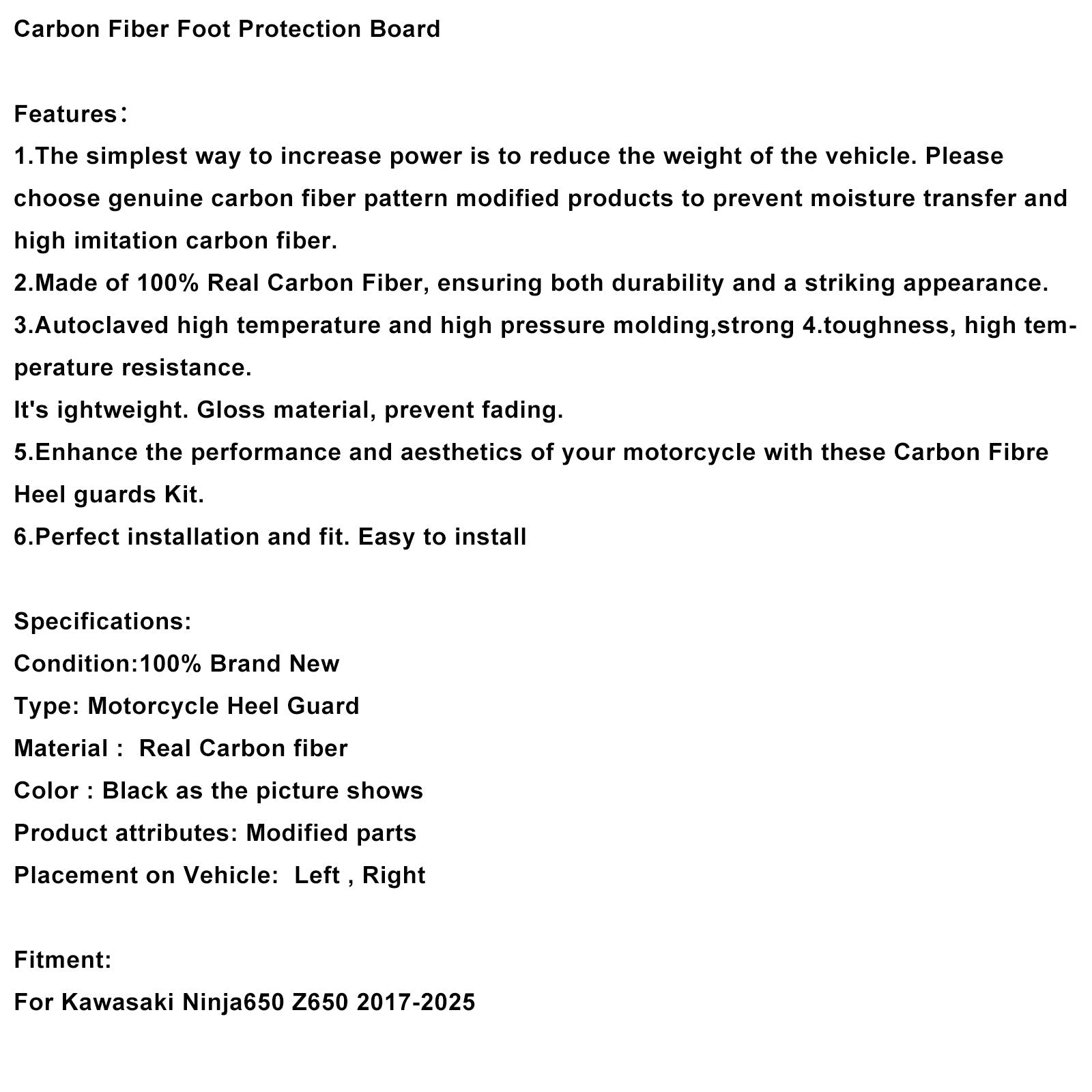 Reposapiés de fibra de carbono originales para Kawasaki Ninja 650 Z650 (2017-2025)