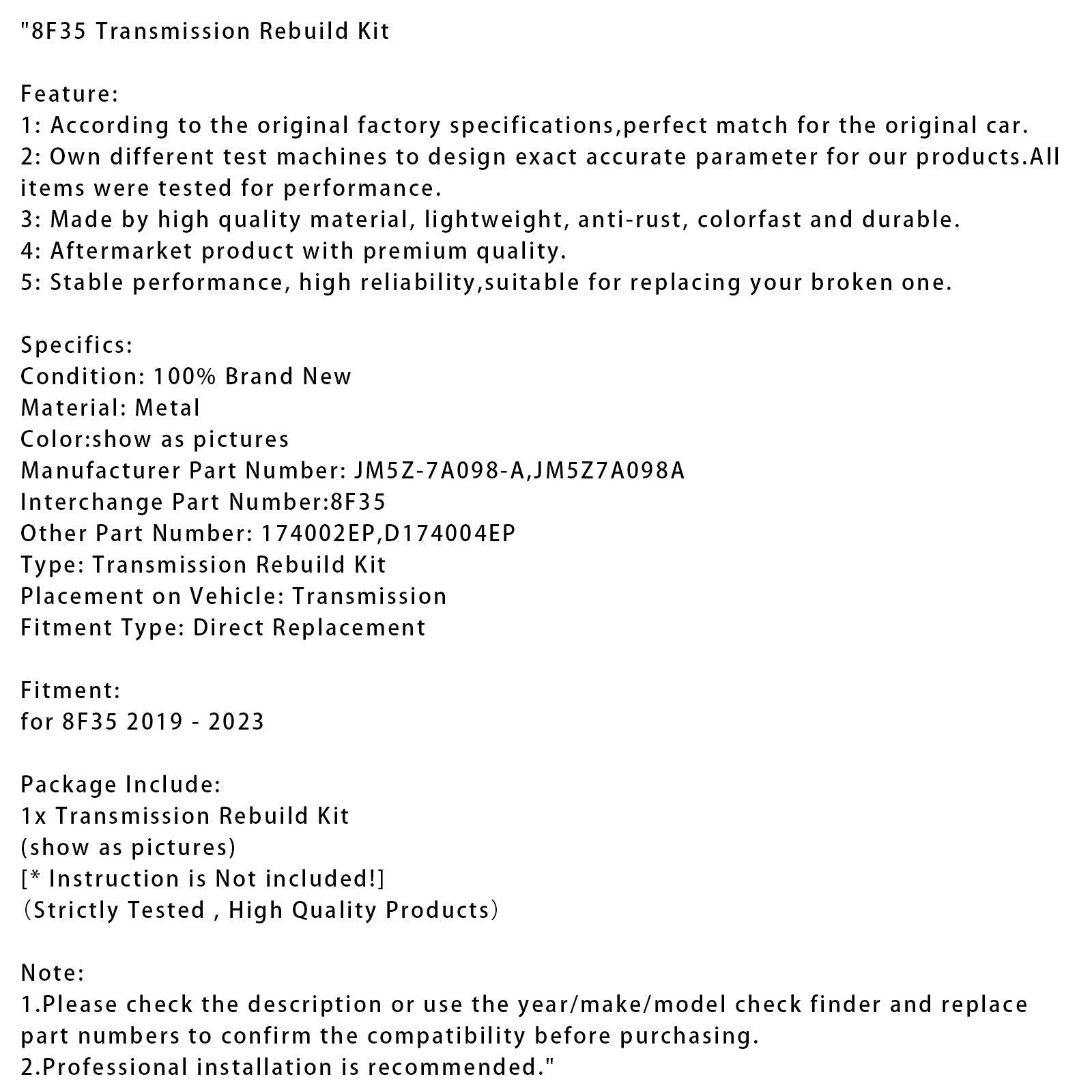 Kit de reconstruction de transmission 8F35