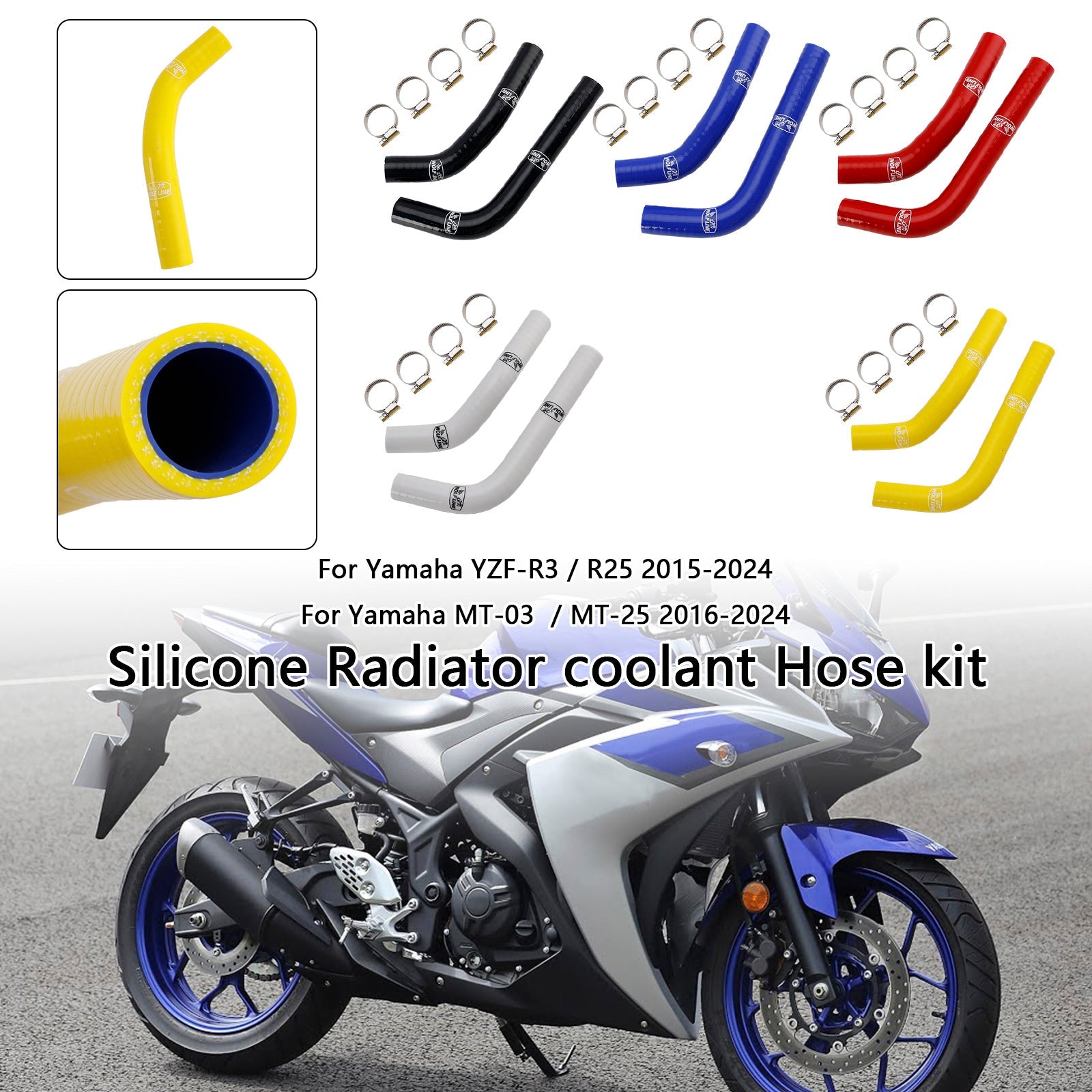 Manguera de enfriamiento de silicona para radiador Yamaha MT-03 MT-25 YZF R3 R25 2015-2024