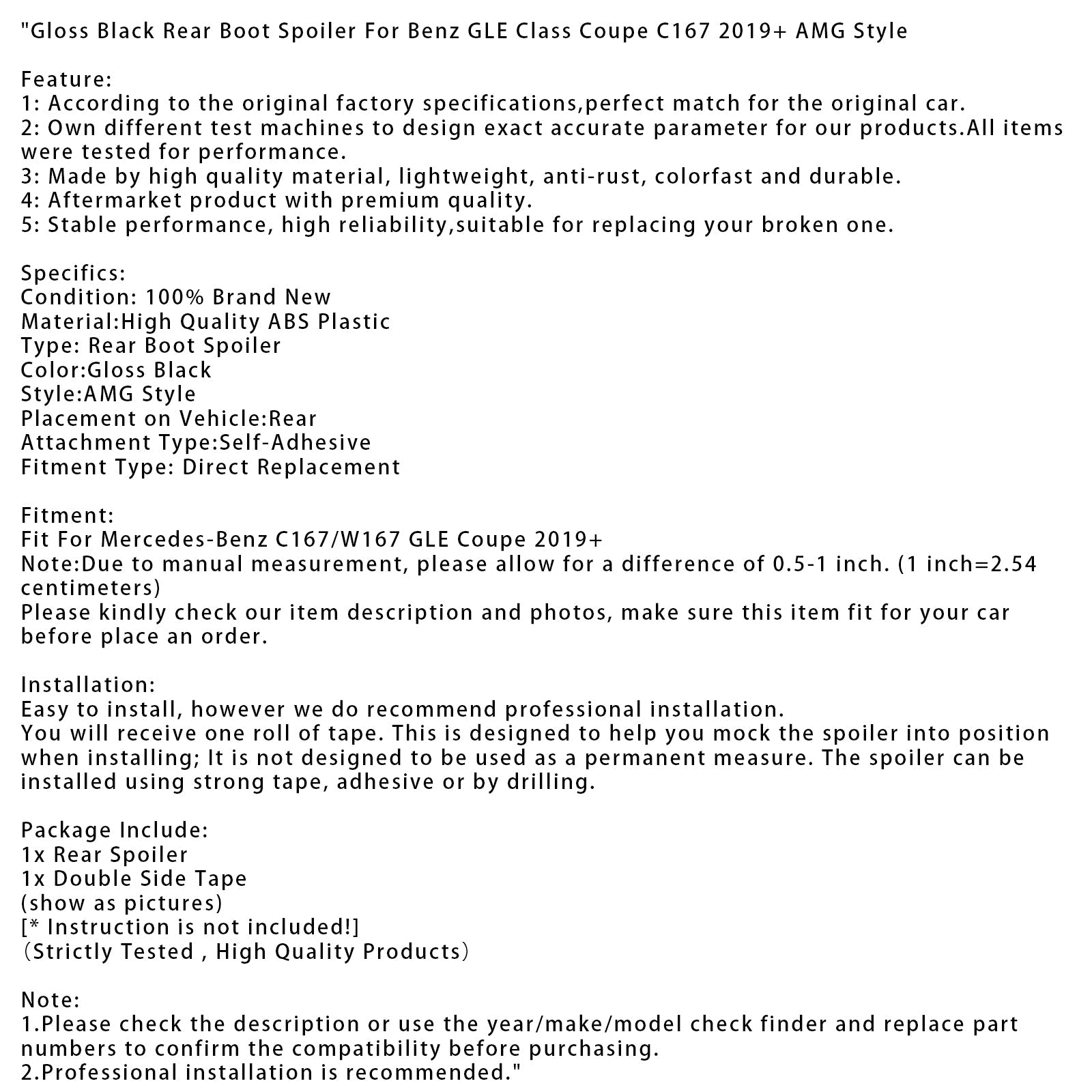 Glanzend zwarte achterspoiler in AMG-stijl voor Mercedes-Benz GLE Coupé C167 (vanaf 2019)