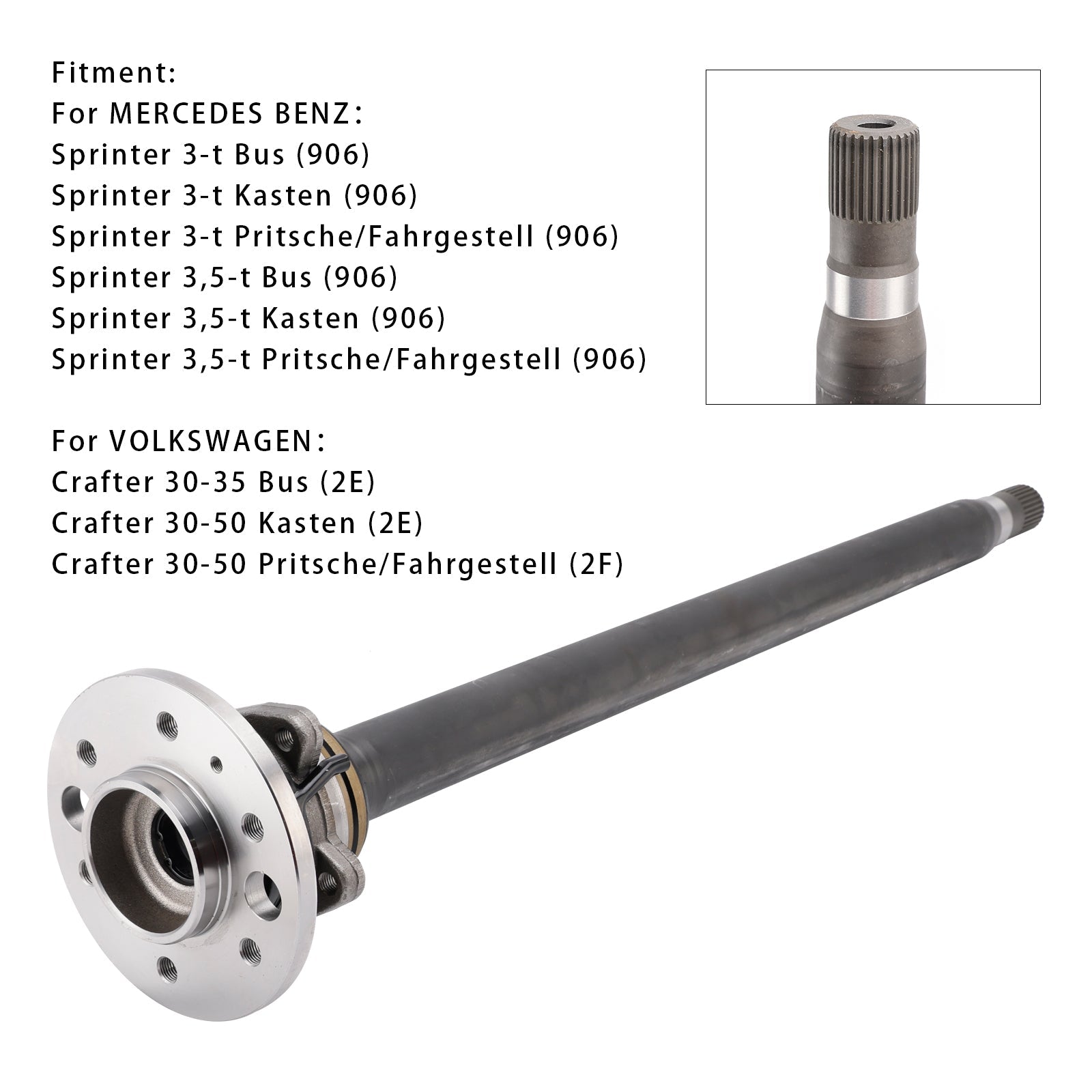 Arbre de transmission arrière droit pour Volkswagen Crafter 30-35 Bus (2E) A9063504010 9063502710