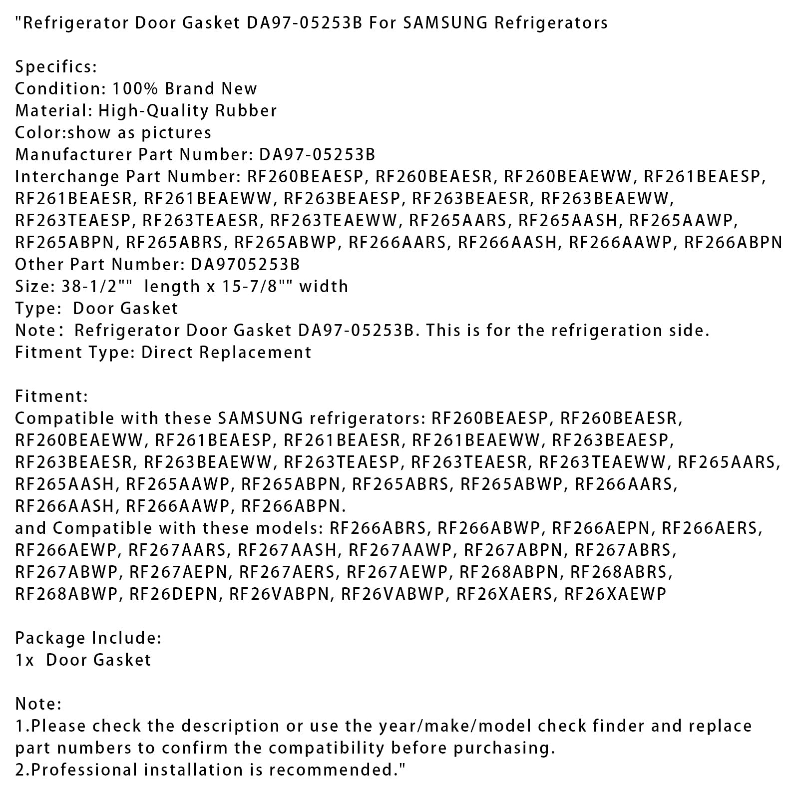 DA97-05253B Sello de puerta del refrigerador para refrigeradores Samsung