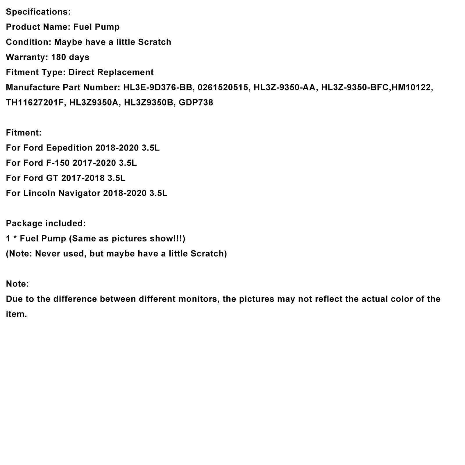 Pompe à carburant haute pression HL3E-9D376-BB compatible avec Ford F150 V6 3.5L 2017-2019