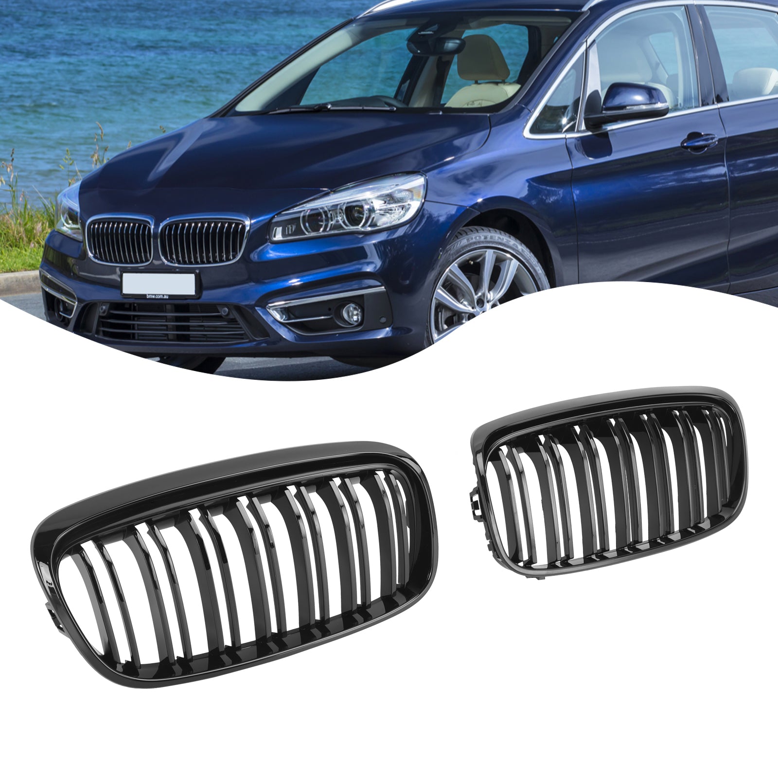 Rejilla delantera negra brillante para BMW Serie 2 Gran Tourer F45 F46 2015-2018
