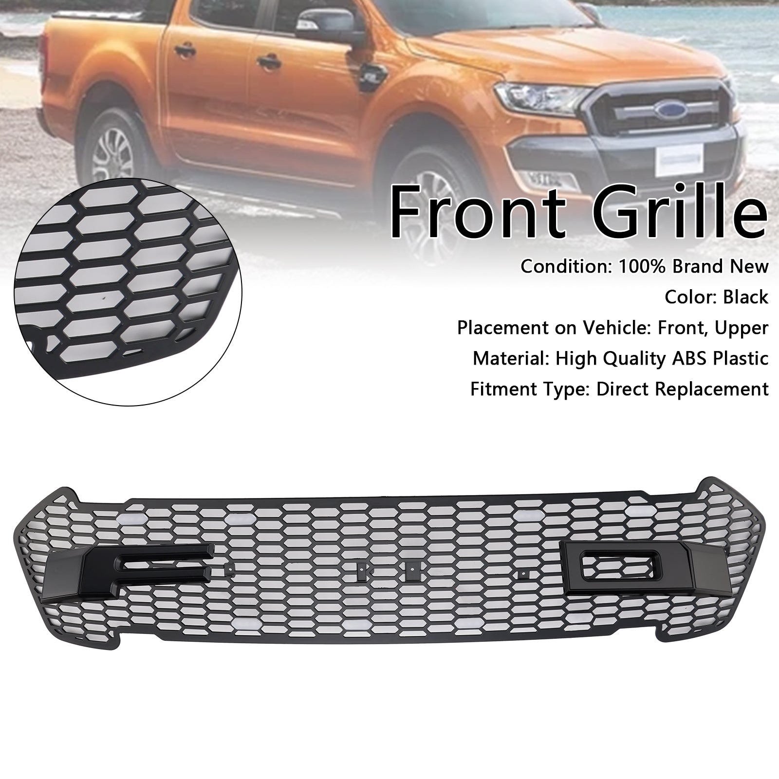 Matte Black Front Bumper Grill Grille Pour Ford Ranger 2015-2019 T7 W/LED