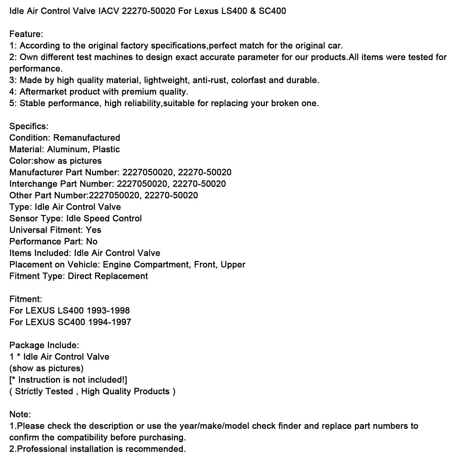 IACV ralentin Ihrage Regulation Bolečina 22270-50020 za Lexus LS400 in SC400
