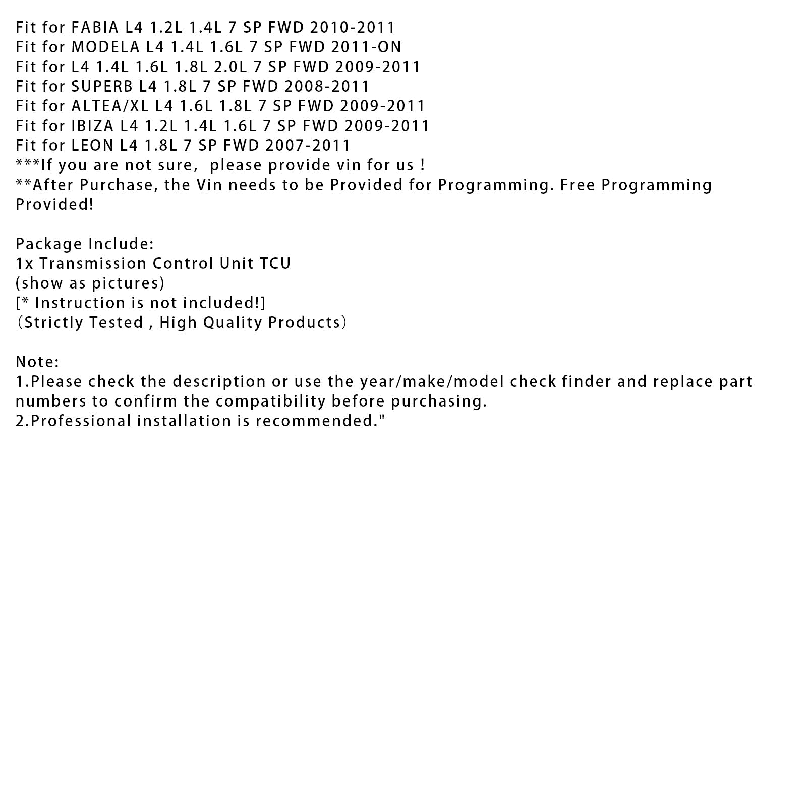 TCC TCM 0M927769D DQ200 2009-2011 L4 1,4L 1,6L 1,8L 2,0L 7 SP FWD NEUVE 0am 0am