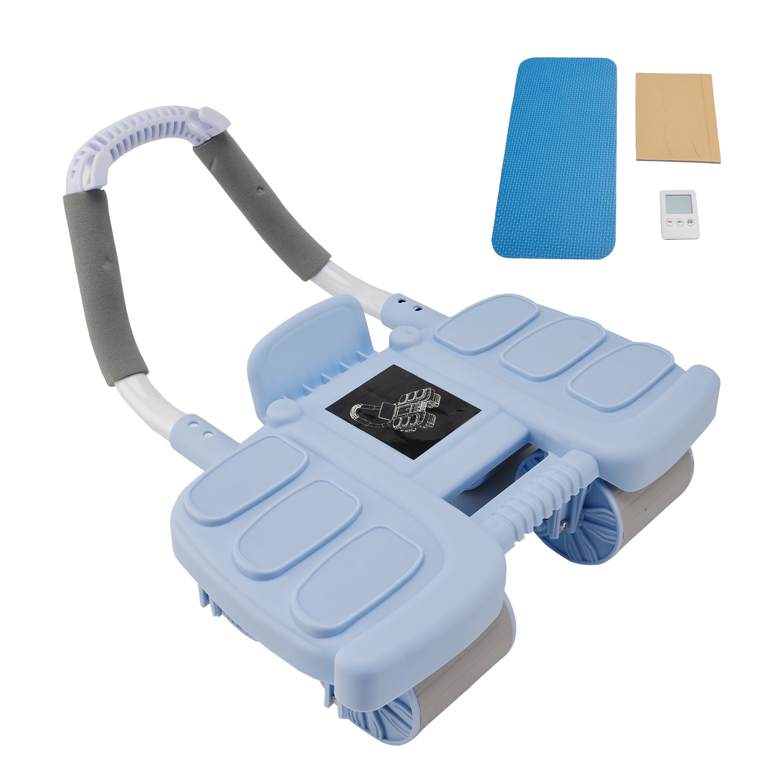 Équipement de Gym Domestique Portable - Roue Abdominale à Rebond Automatique Bleue avec Support de Coude et Stabilité à 4 Roues - Inclut une Minuterie - Entraîneur de Gainage Parfait pour Hommes et Femmes
