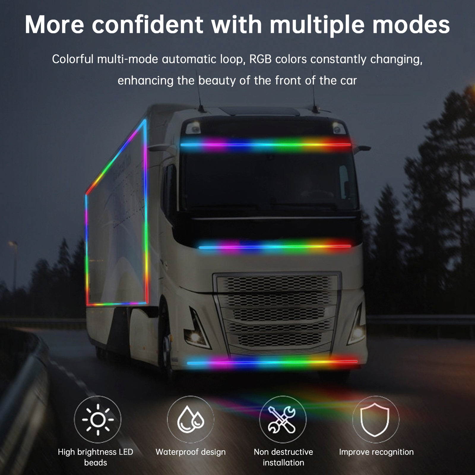Bandes lumineuses LED colorées pour camion avec télécommande (2,4 m)