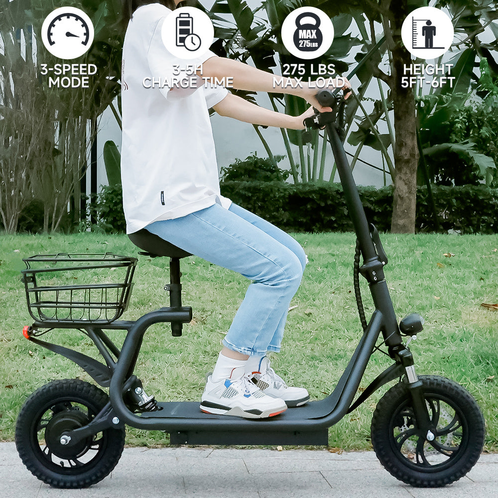 Scooter Électrique Pliable 500W pour Trajets Urbains avec Suspension Avant Panier de Transport Roues 12 Pouces et Éclairage