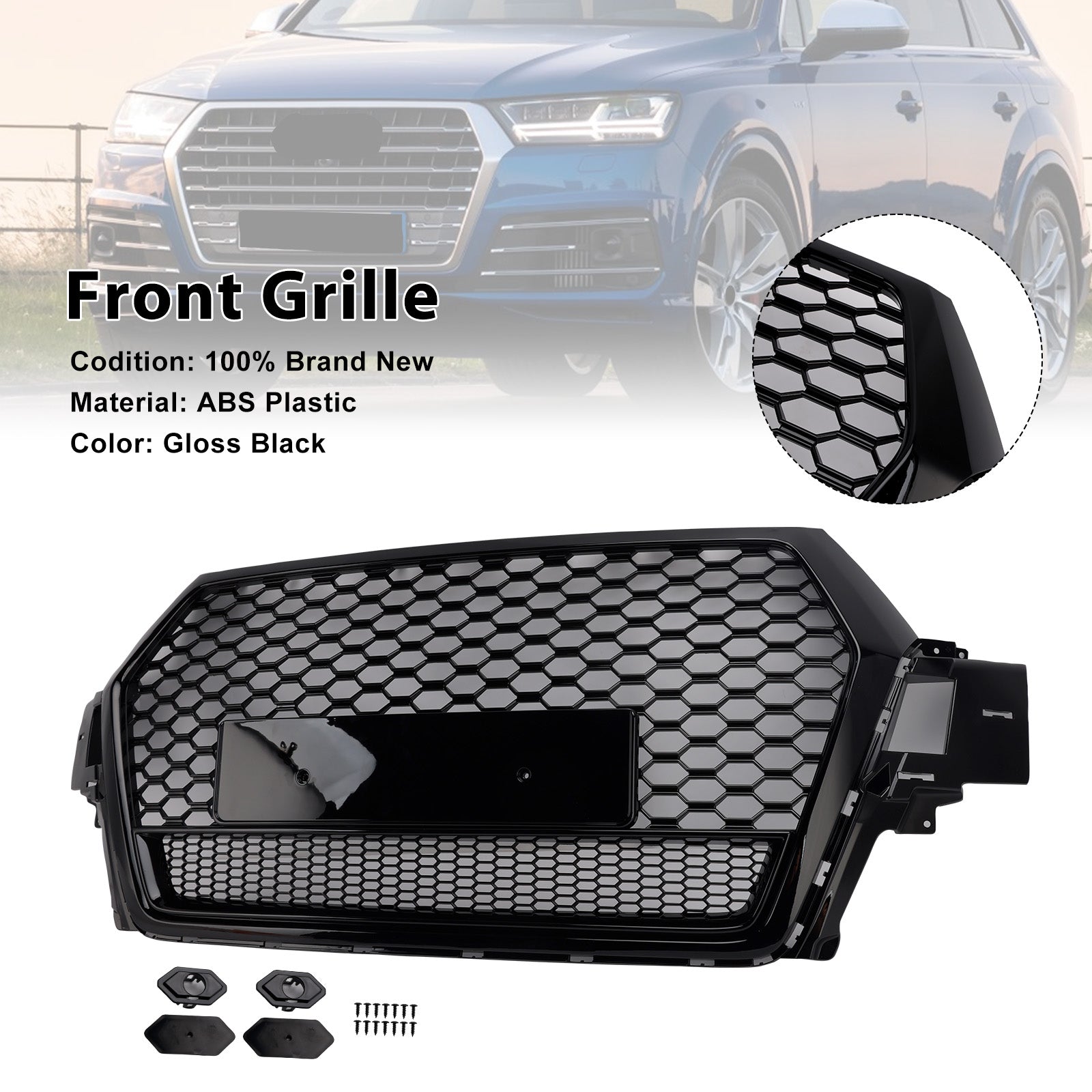 Grille de ventilation de pare-chocs avant en maille noir brillant pour Audi Q7 SQ7 (2016-2019) - Référence : 4M0853651F