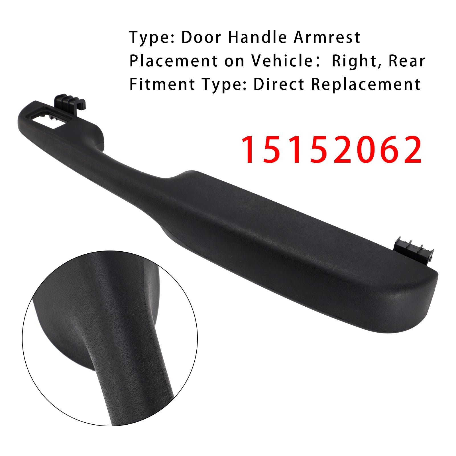 Manija y apoyabrazos de puerta trasera derecha para Cadillac, Chevrolet y GMC (1999-2006) - Número de pieza :15152062