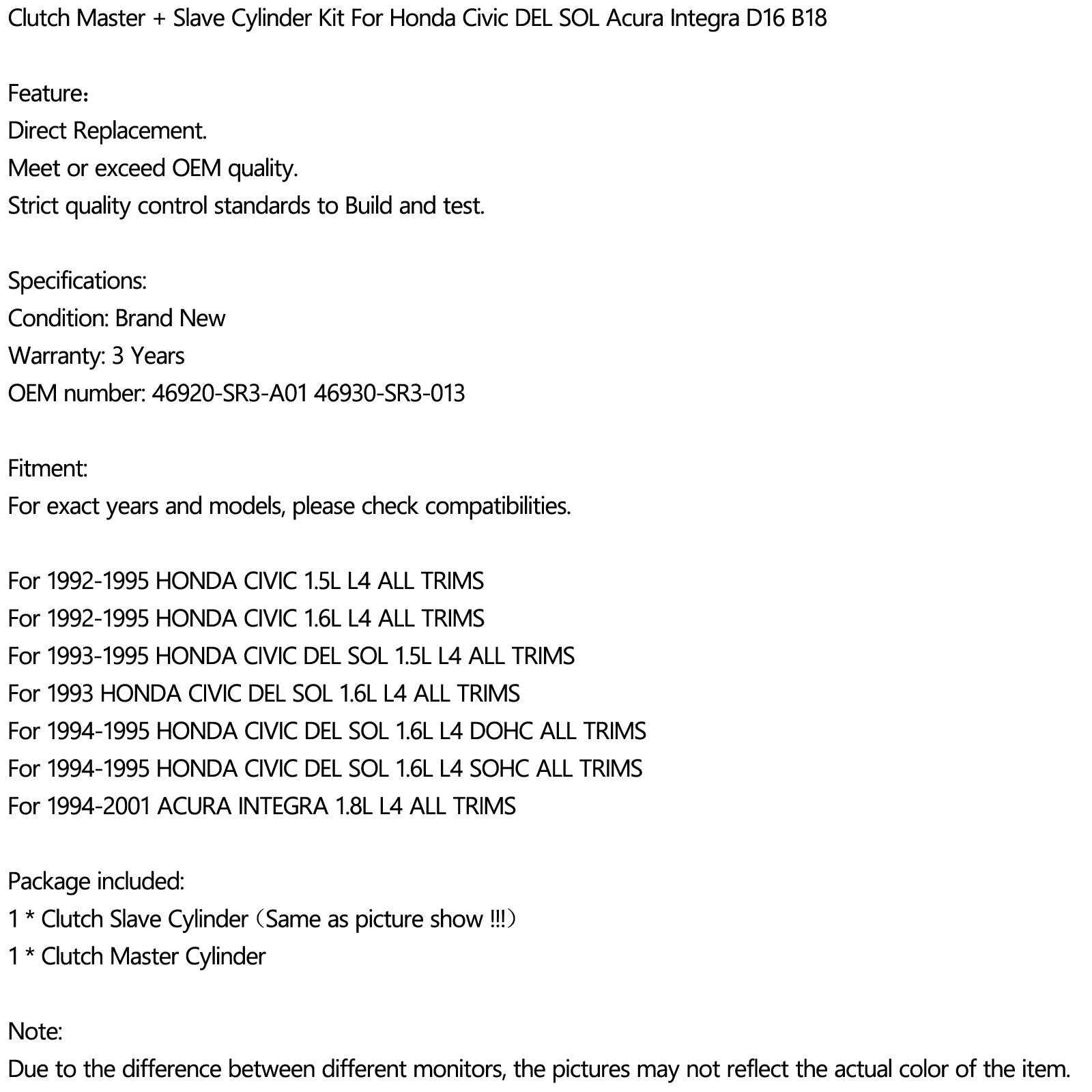 Kit-cilinderskoppelingsontvanger voor Acura Integra 1994-2001 46930-SR3-013