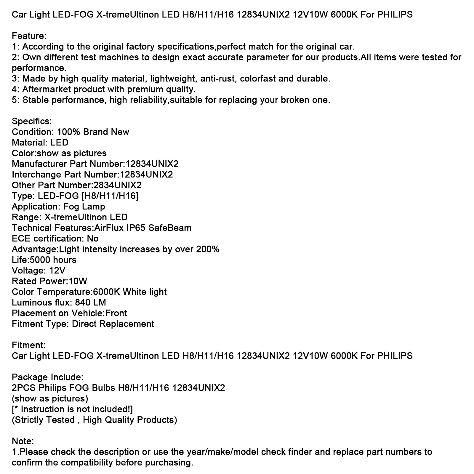 LED X-Trememeultinon LED H8/H11/H16 12834UNIX2 12V10W PHILIPS LED LIGHTOUSE