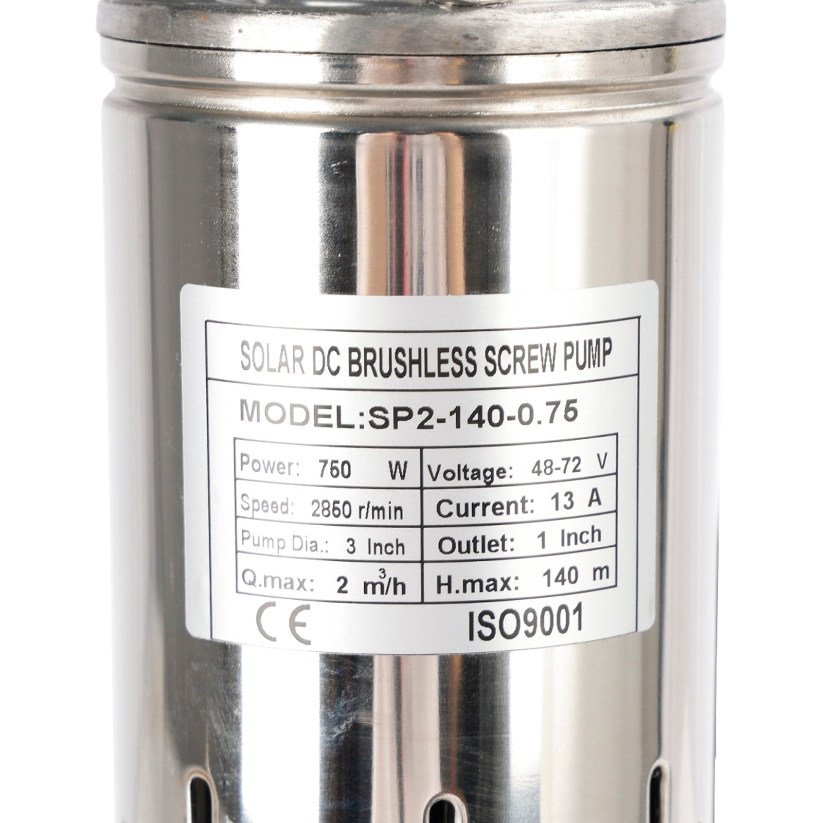 Bomba de agua sumergible solar MPPT 48V 750W 3" con tornillo, profundidad máxima 140m