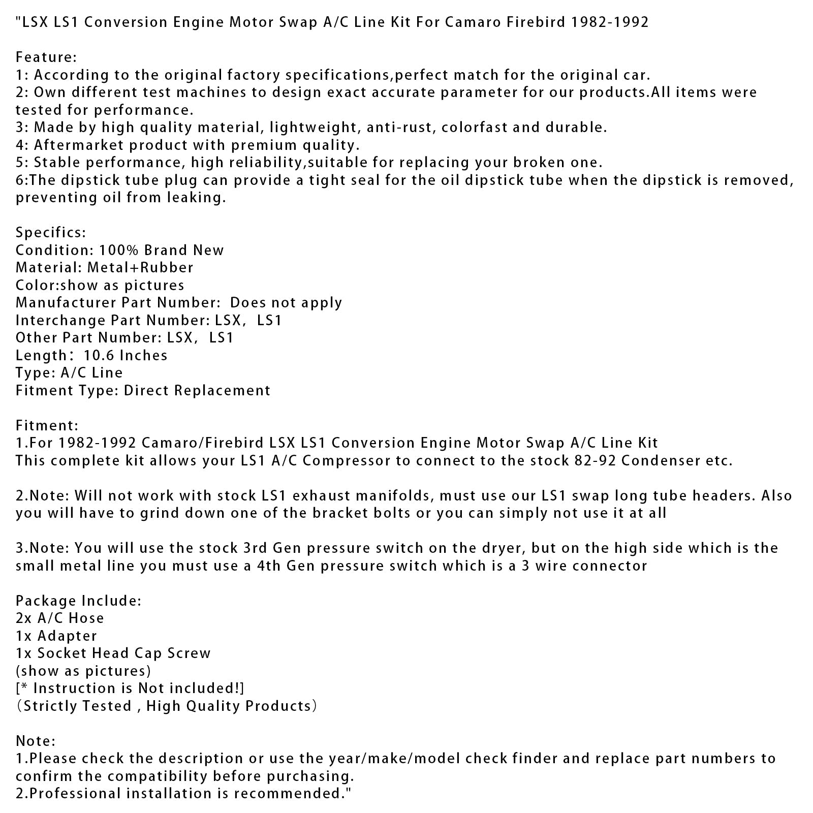 LSX LS1 -moottorin muuntamispakkaus Camaro Firebirdille 1982-1992