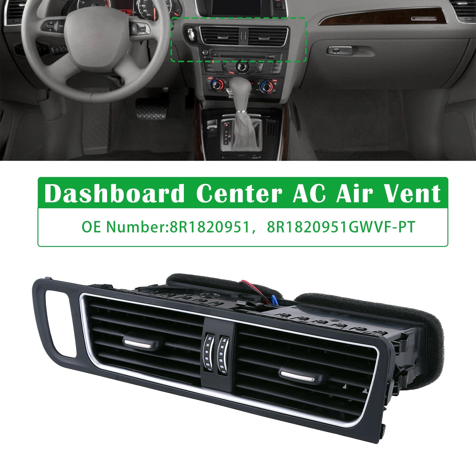 Pour Audi Q5 8RB 2.0 3.0 TDI quattro 2009-2017, grille d'aération centrale de tableau de bord, sortie de climatisation 8R1820951 GWVF-PT