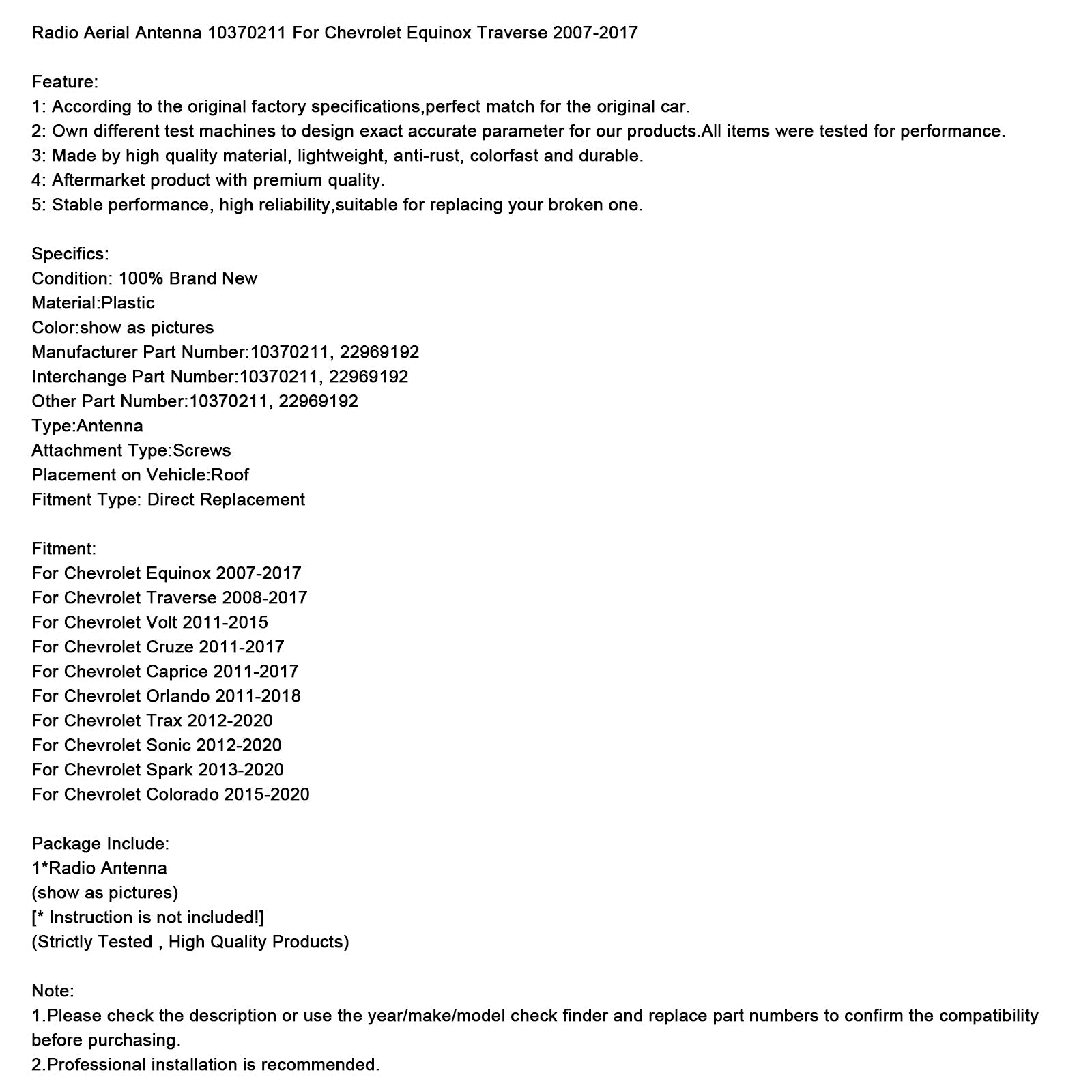 Antenne radio 10370211 pour Chevrolet Equinox Traverse 2007-2017