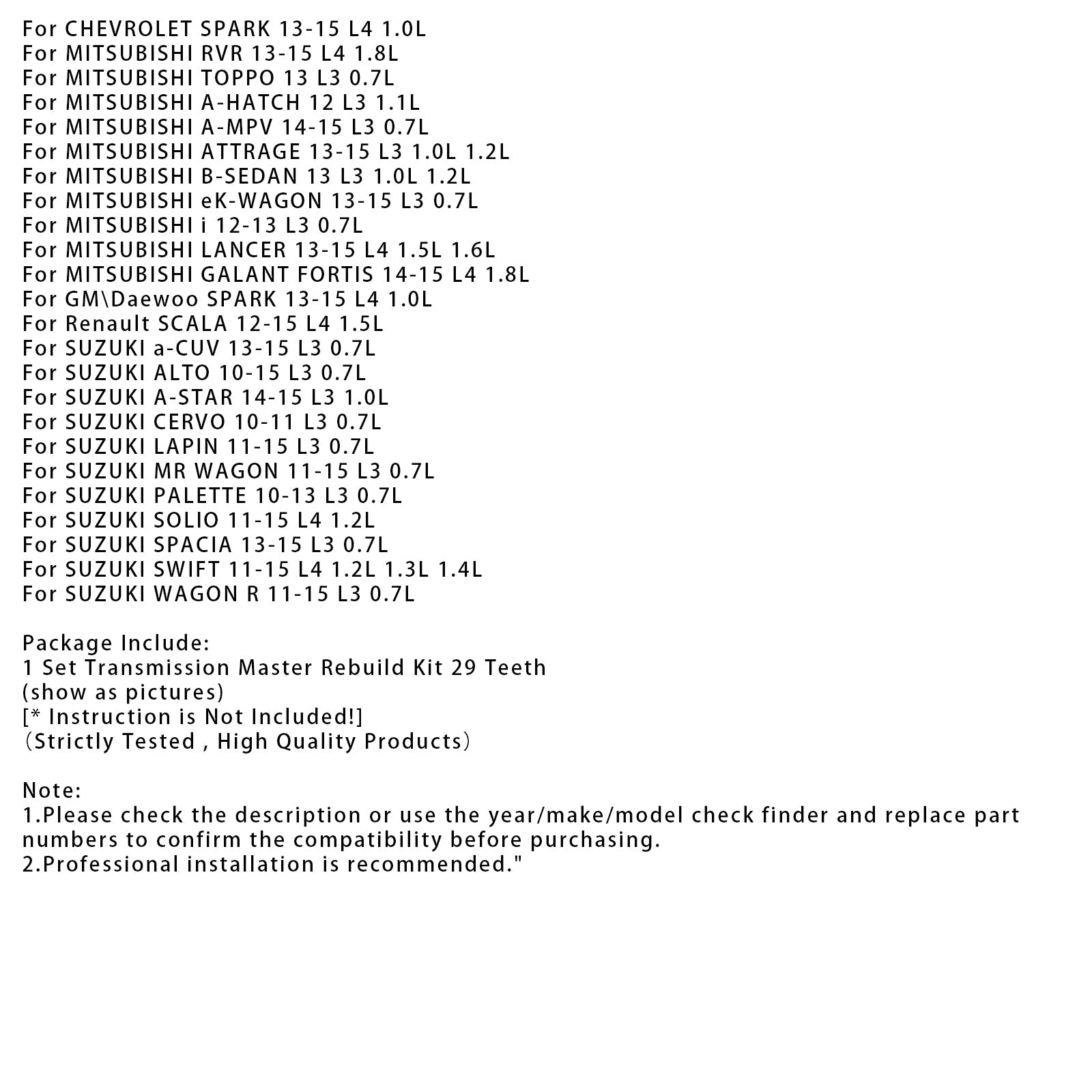 Zestaw rekonstrukcji głównej skrzyni biegów i koła pasowego z paskiem JF015E RE0F11A 29T dla palety Suzuki L3 0,7 L 2010-2013