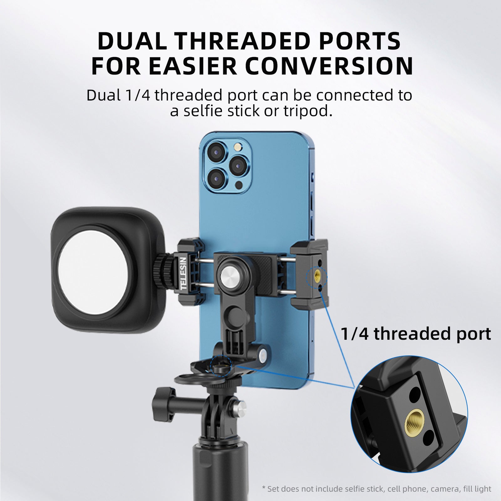 360 -Degree, supporto per cellulare in rotazione espandibile e luminoso