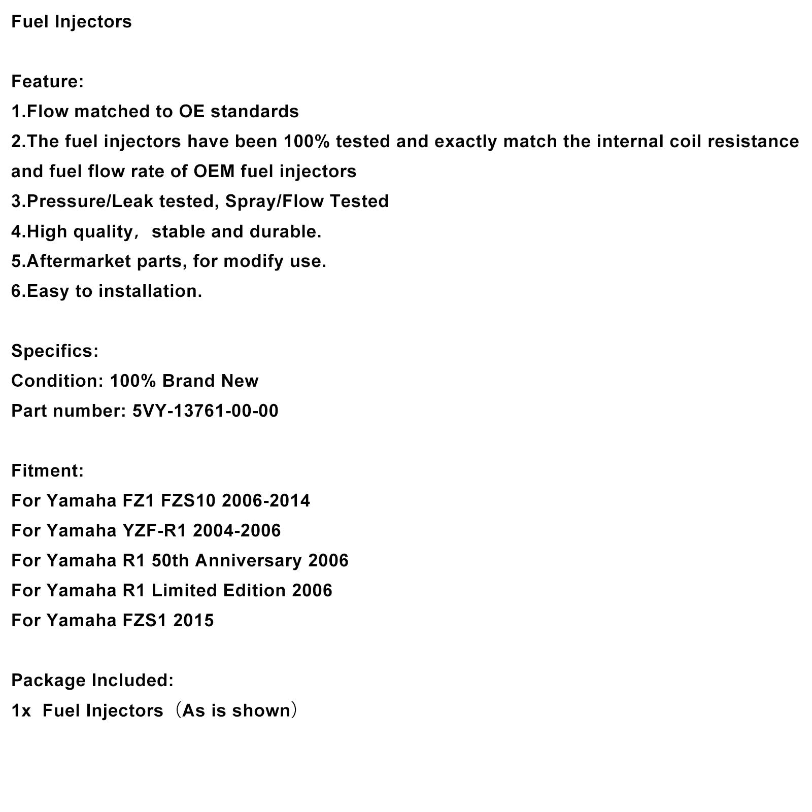 Brandstofinjectoren compatibel met Yamaha YZF-R1 2004-2006 FZS10 5VY-13761-00-00